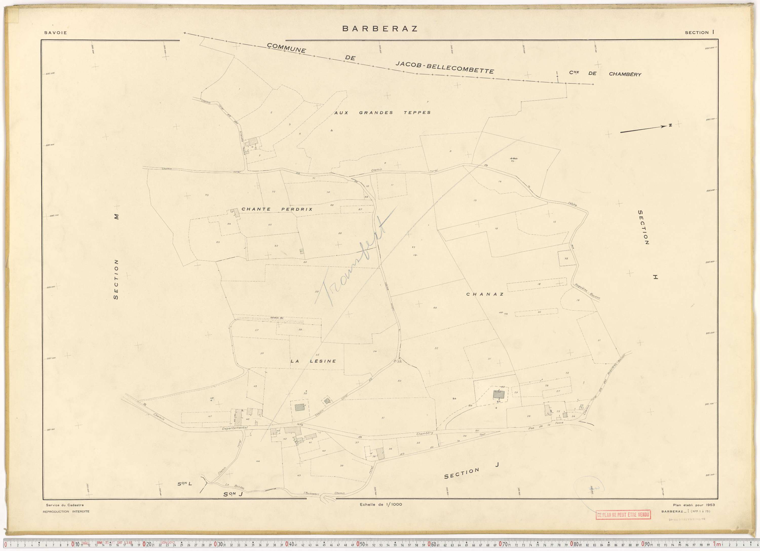 Barberaz - Plans cadastraux du cadastre rénové en 1953 et mis à jour en 1988.