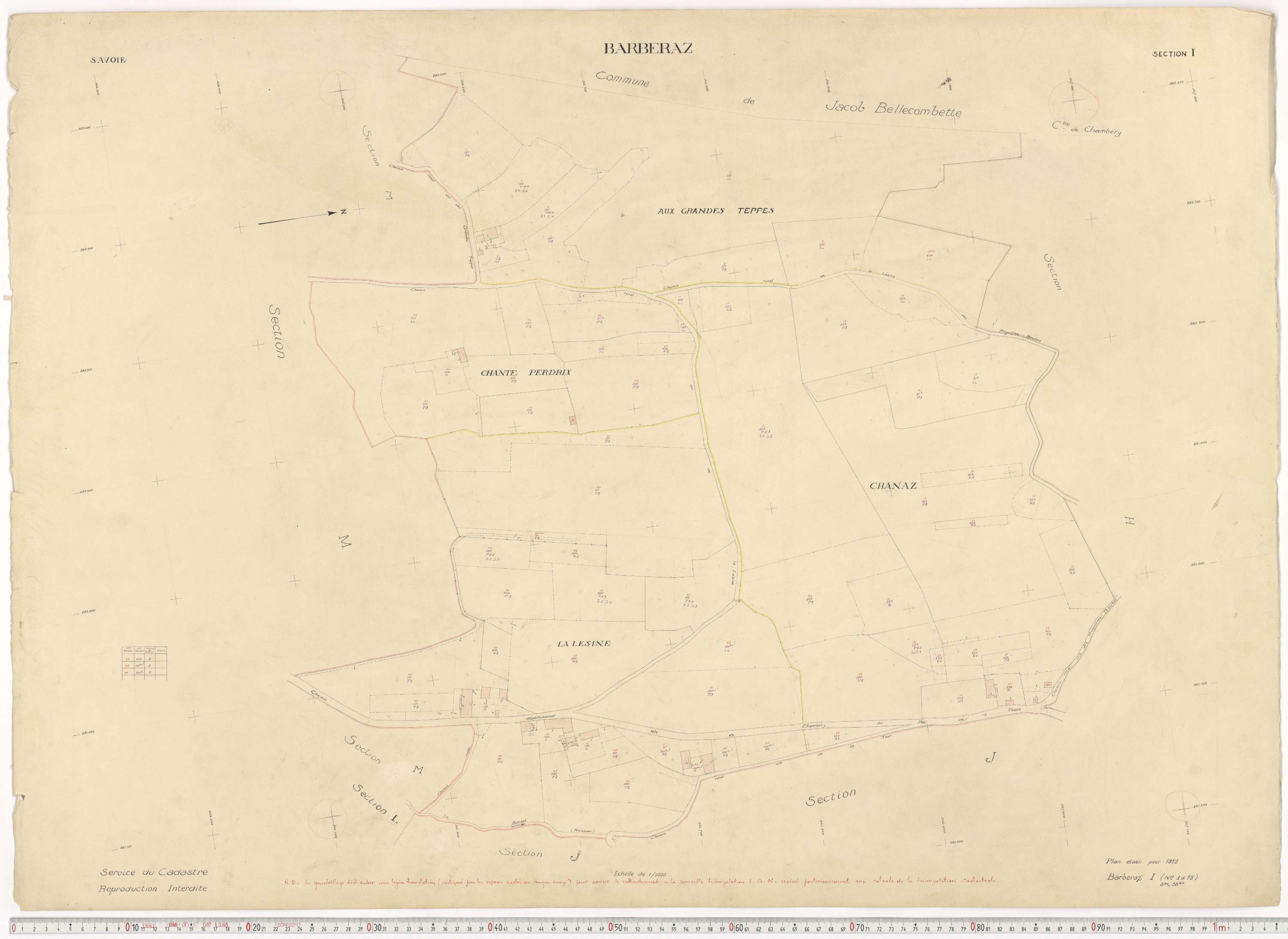 Barberaz - Plans cadastraux du cadastre rénové en 1953 et mis à jour en 1988.