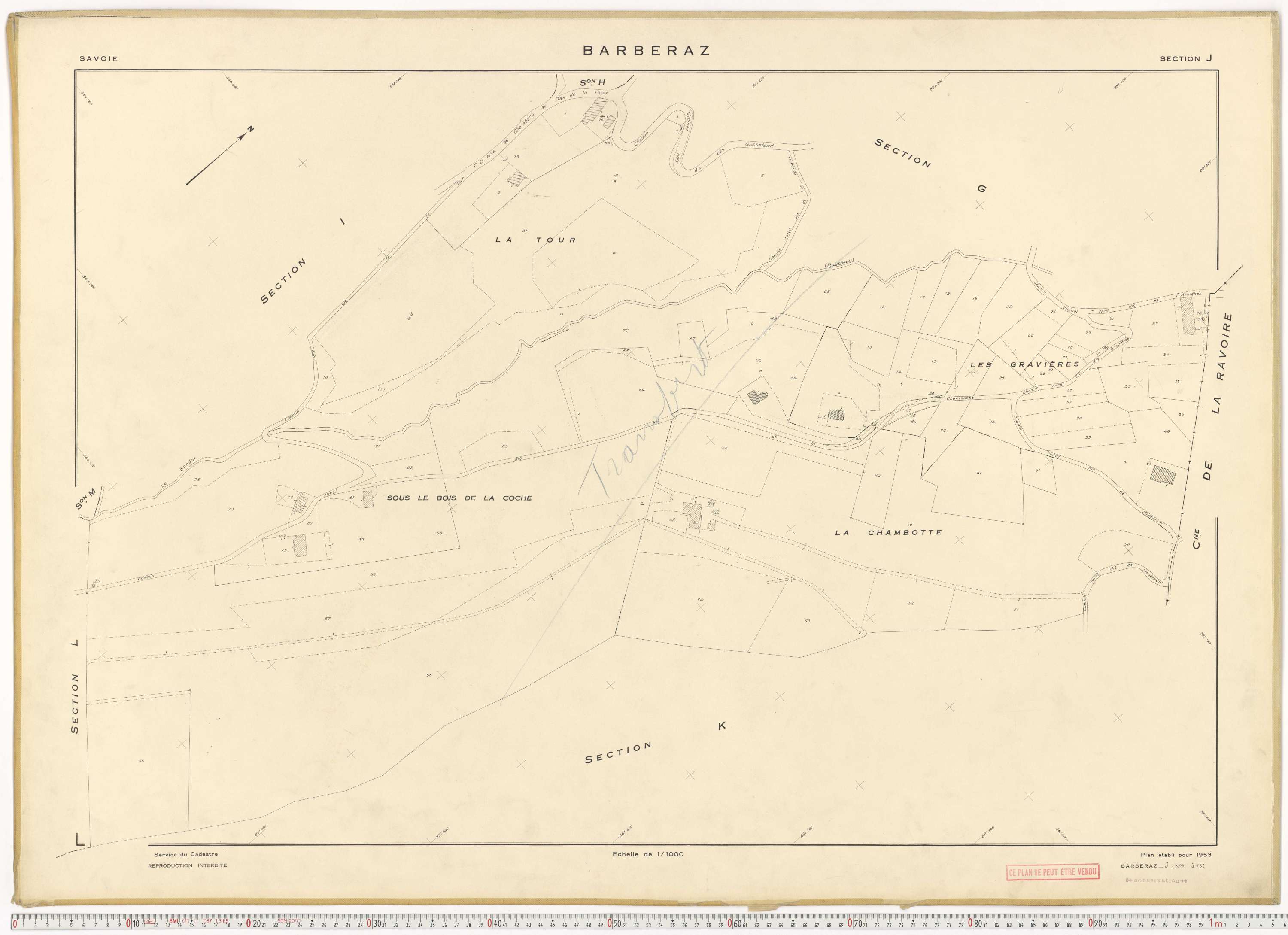 Barberaz - Plans cadastraux du cadastre rénové en 1953 et mis à jour en 1988.