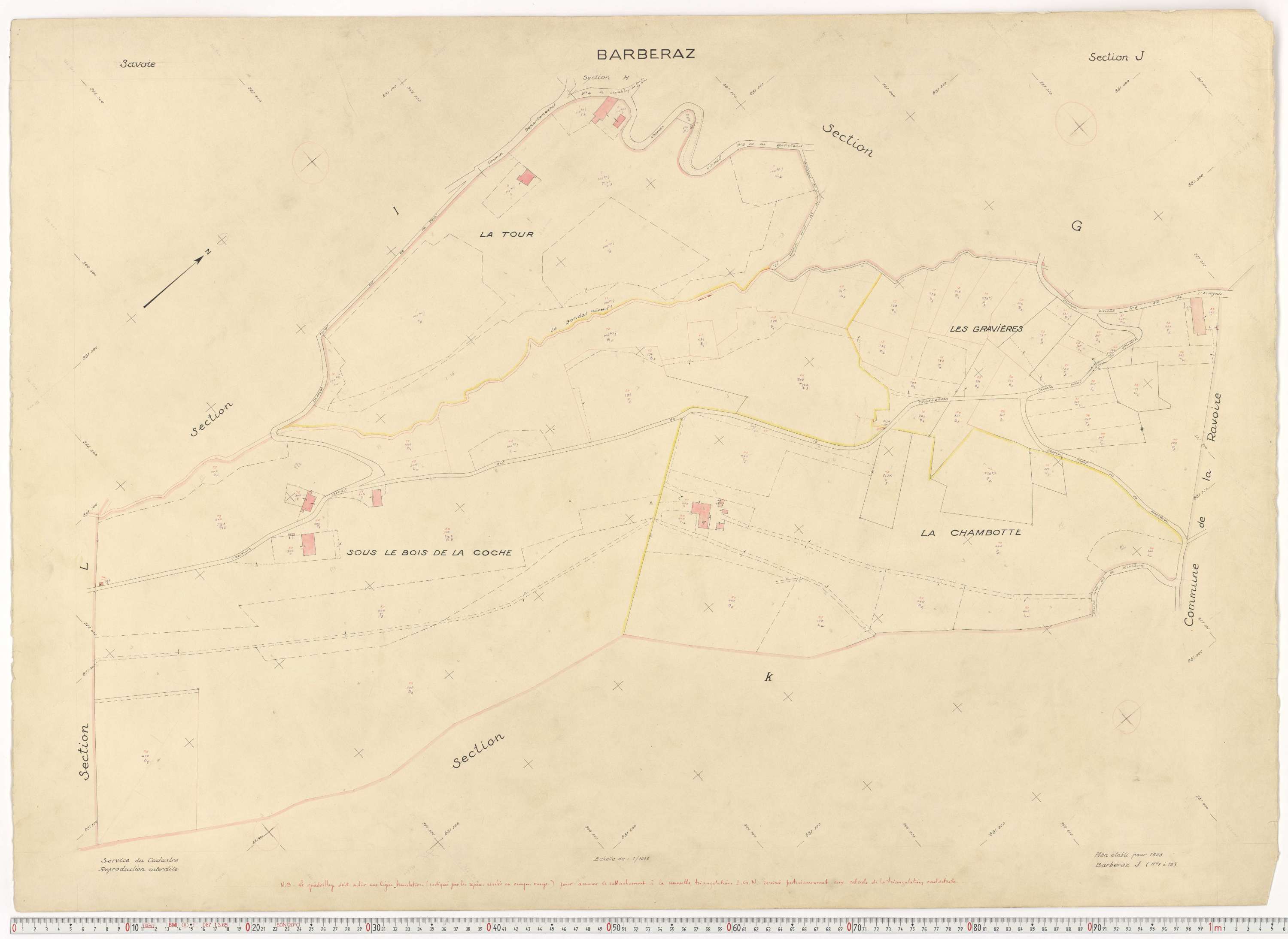 Barberaz - Plans cadastraux du cadastre rénové en 1953 et mis à jour en 1988.