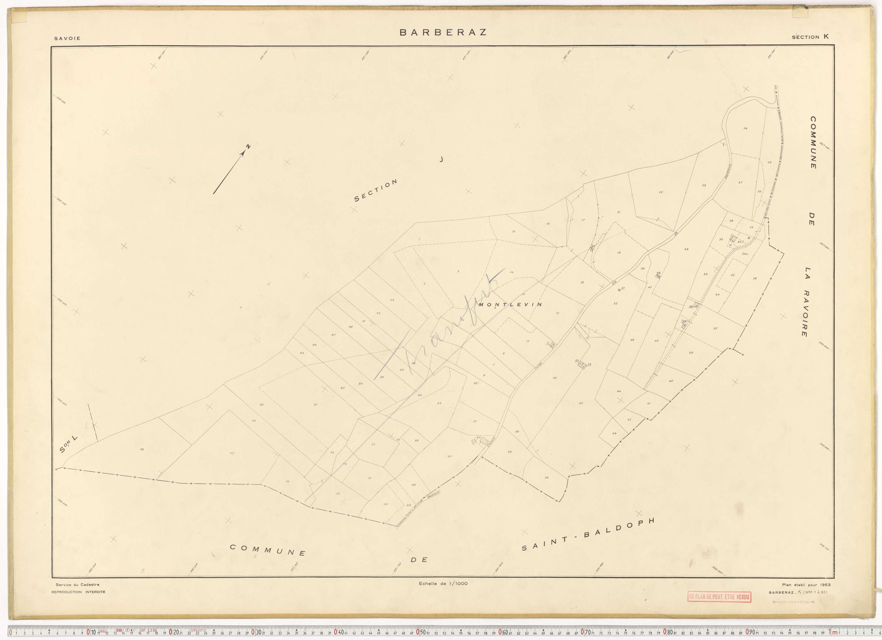 Barberaz - Plans cadastraux du cadastre rénové en 1953 et mis à jour en 1988.