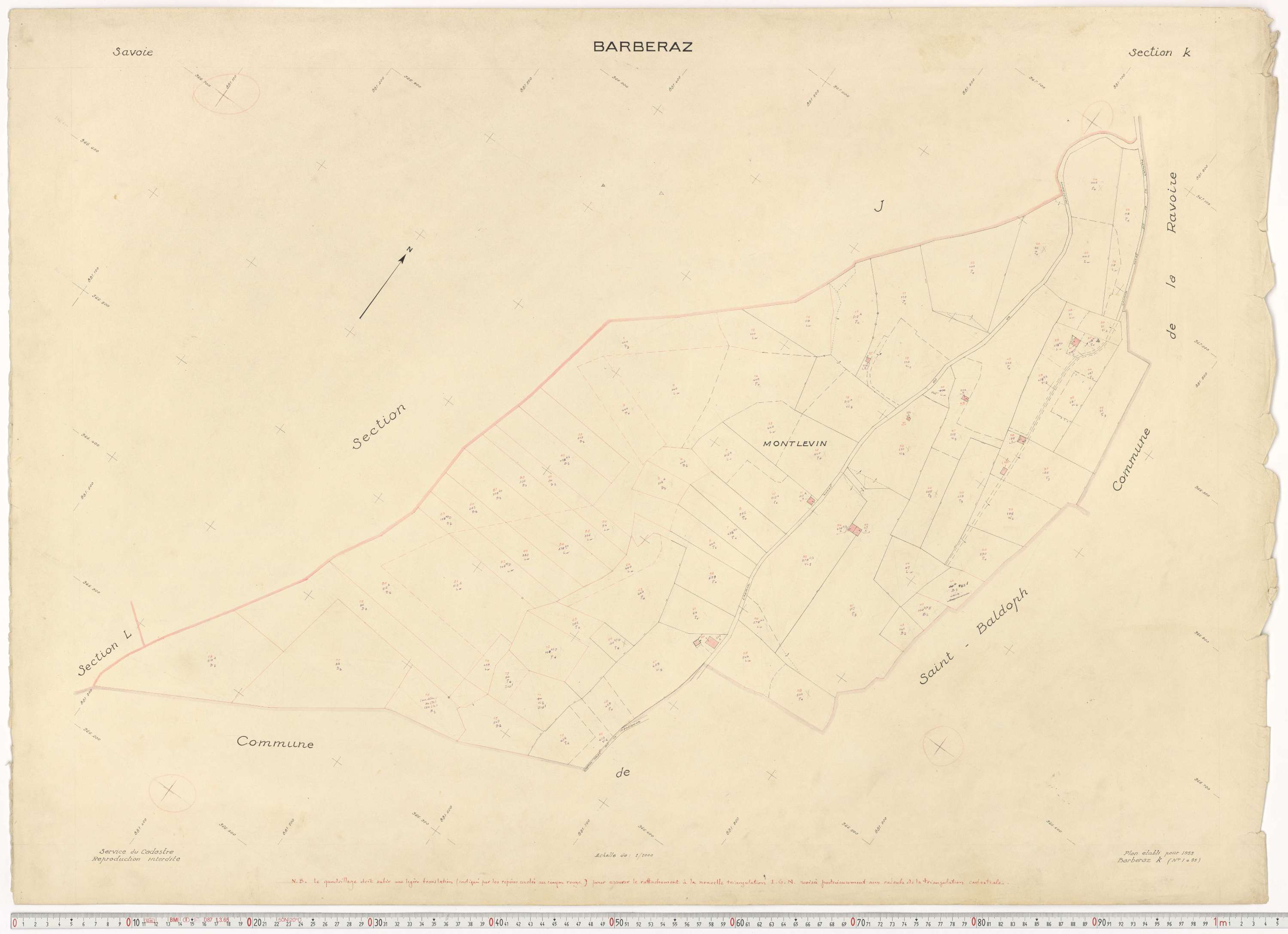 Barberaz - Plans cadastraux du cadastre rénové en 1953 et mis à jour en 1988.