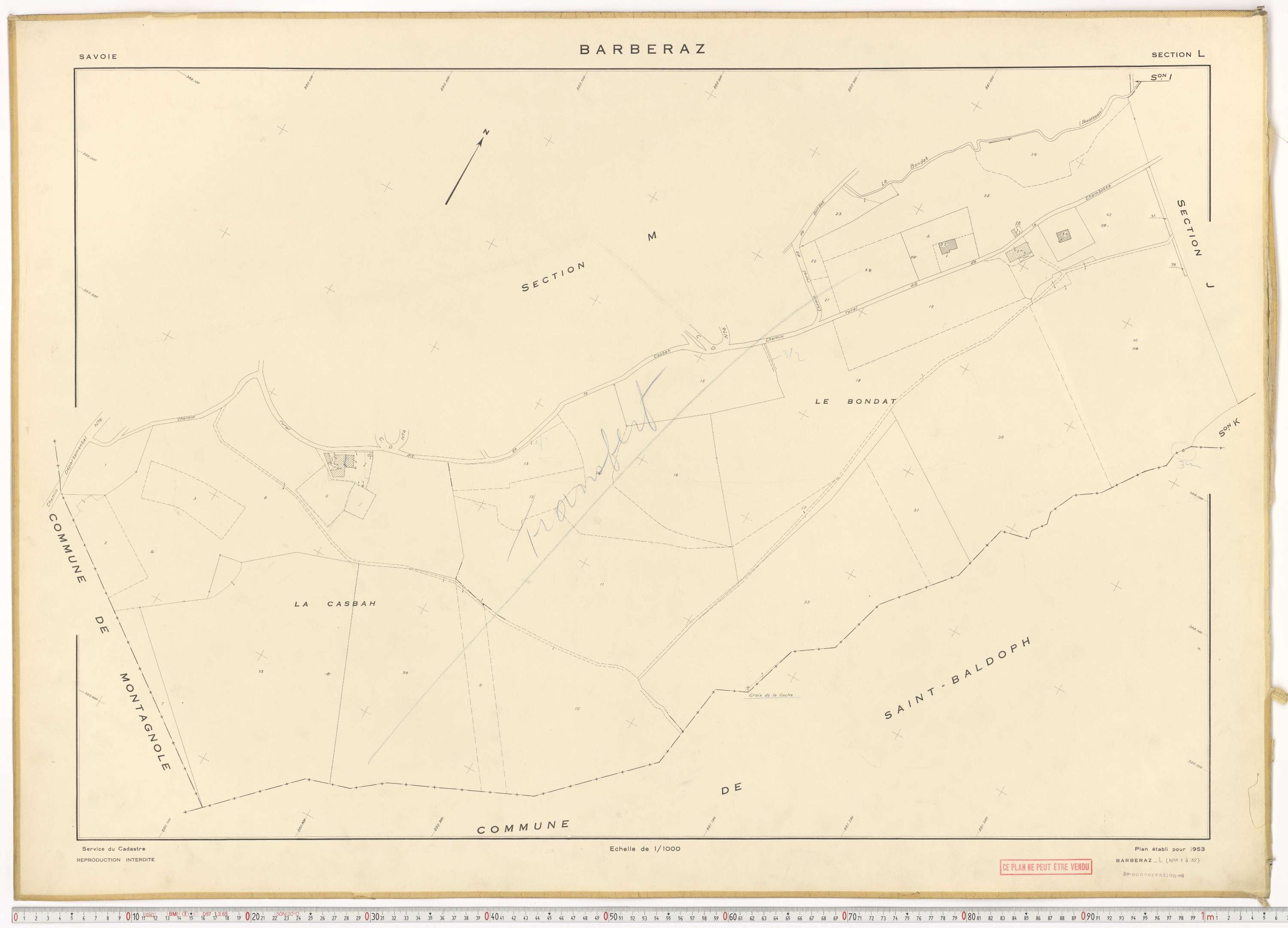 Barberaz - Plans cadastraux du cadastre rénové en 1953 et mis à jour en 1988.