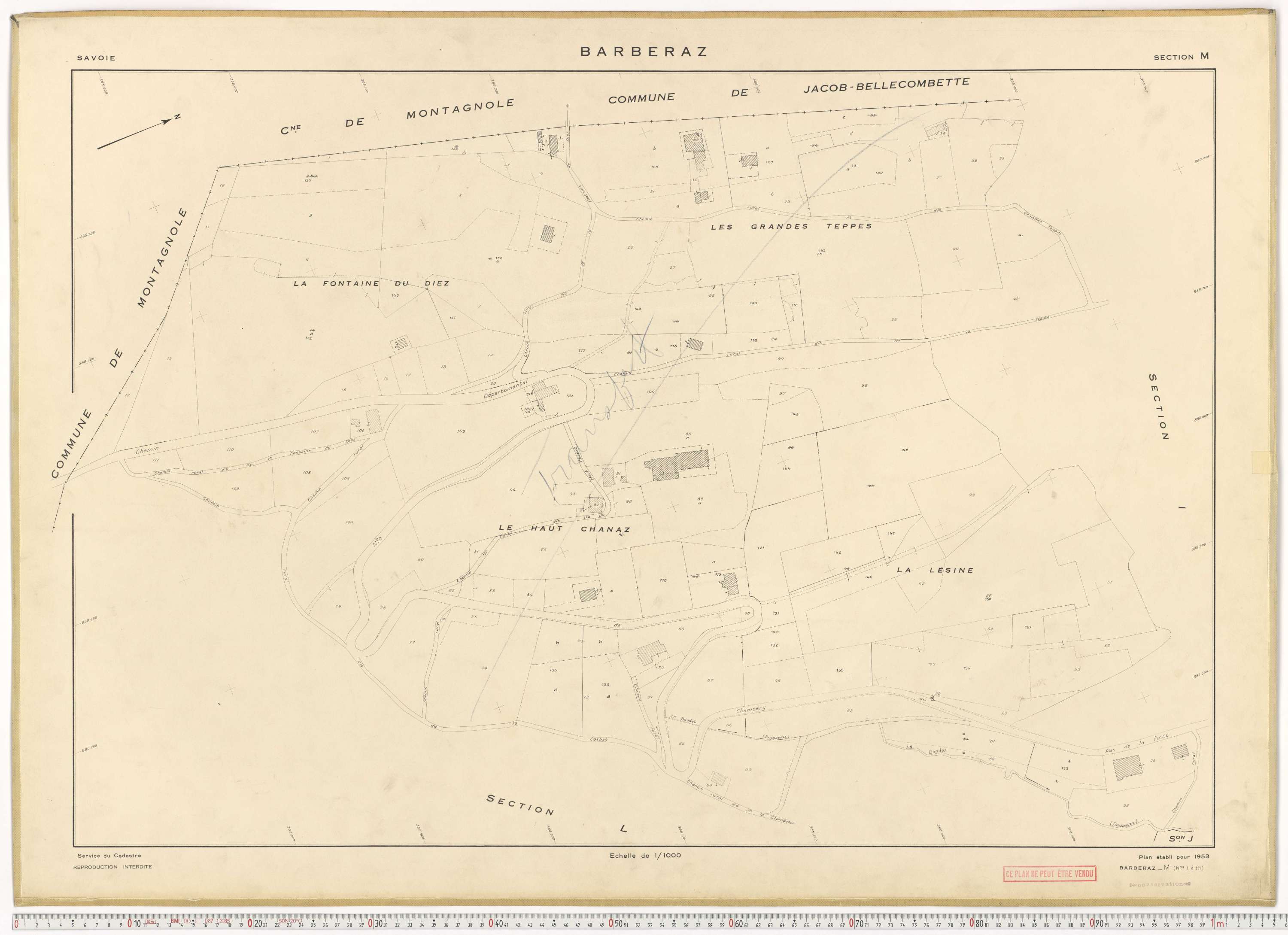 Barberaz - Plans cadastraux du cadastre rénové en 1953 et mis à jour en 1988.