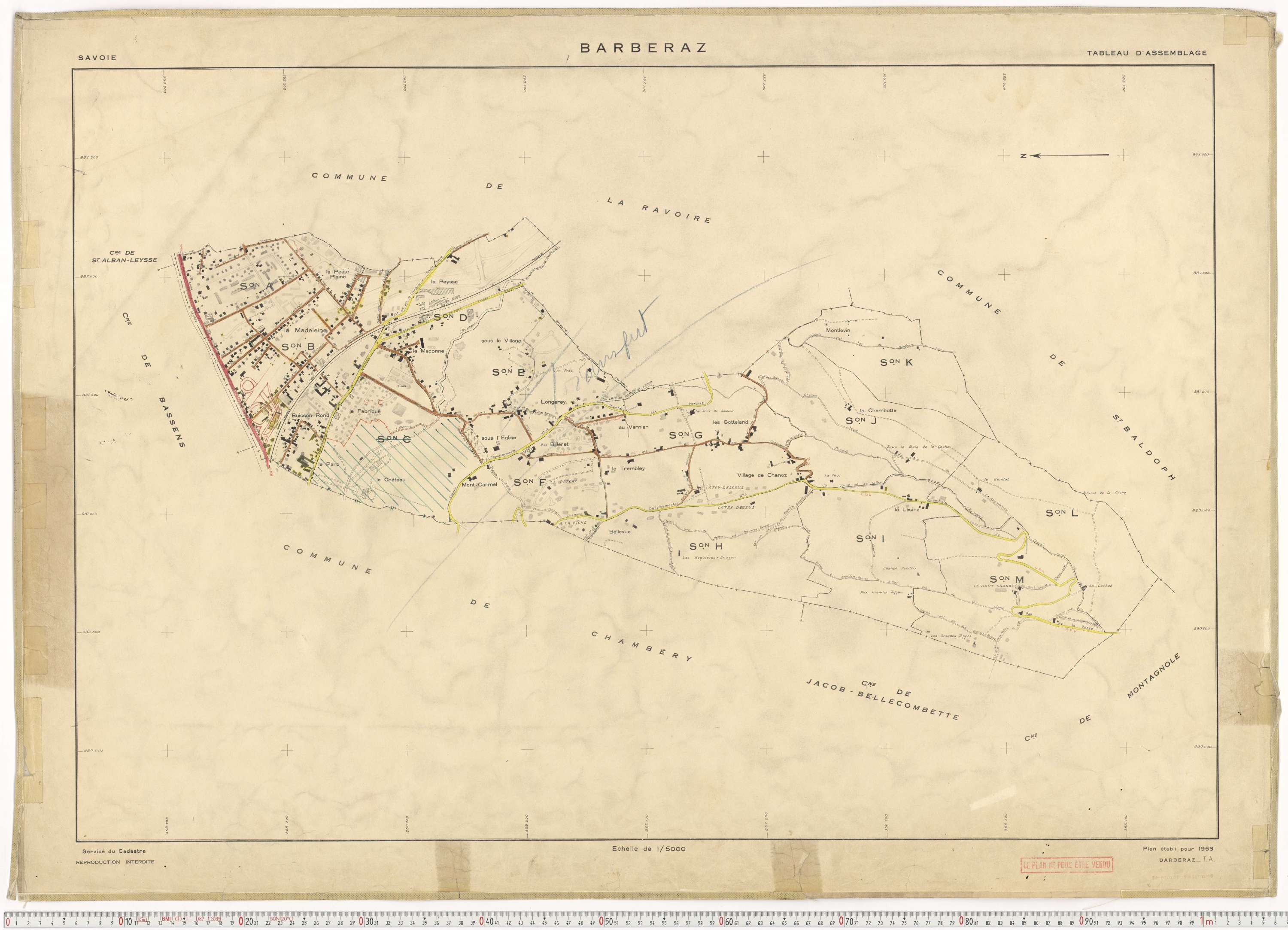 Barberaz - Plans cadastraux du cadastre rénové en 1953 et mis à jour en 1988.