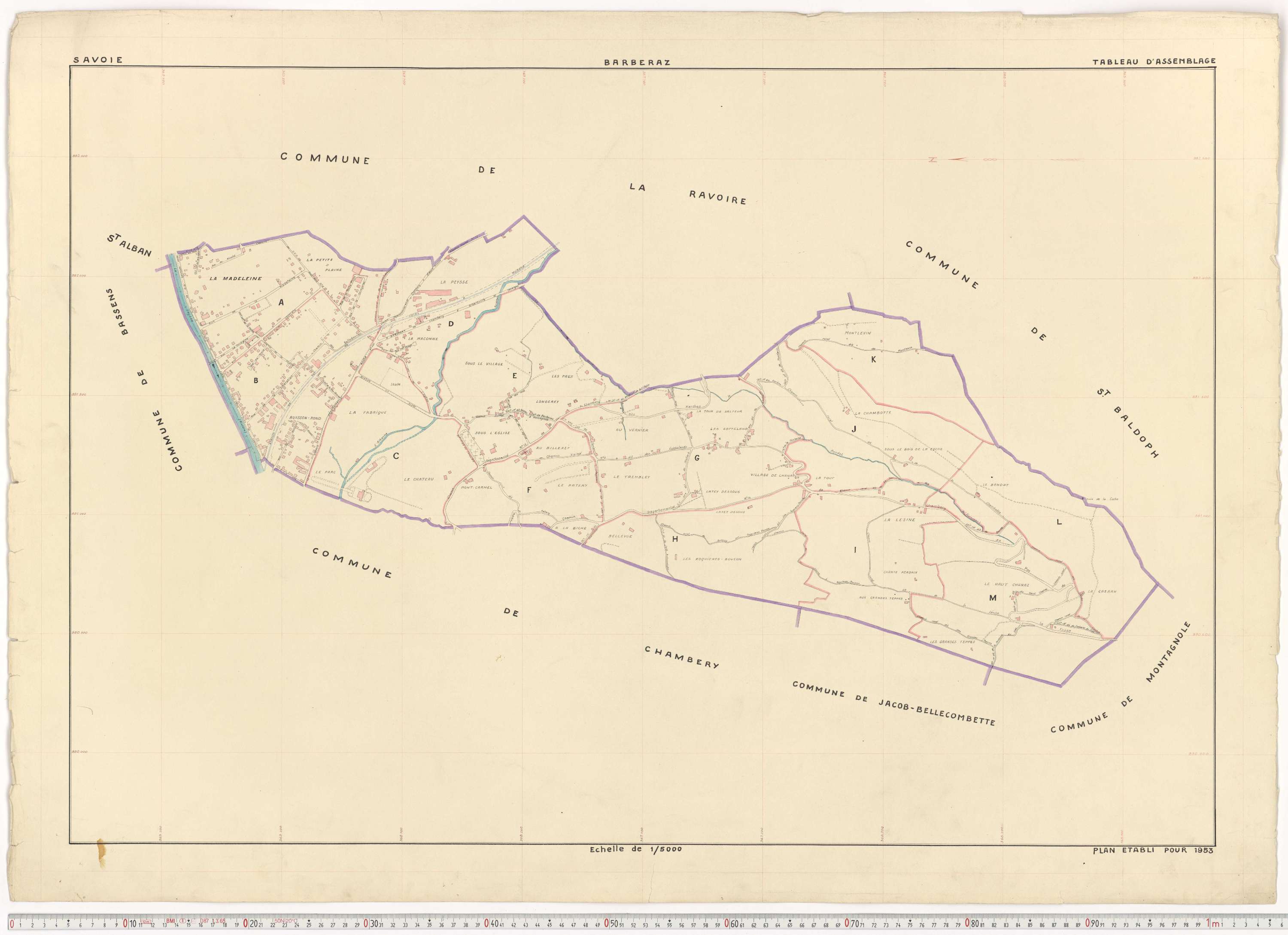 Barberaz - Plans cadastraux du cadastre rénové en 1953 et mis à jour en 1988.