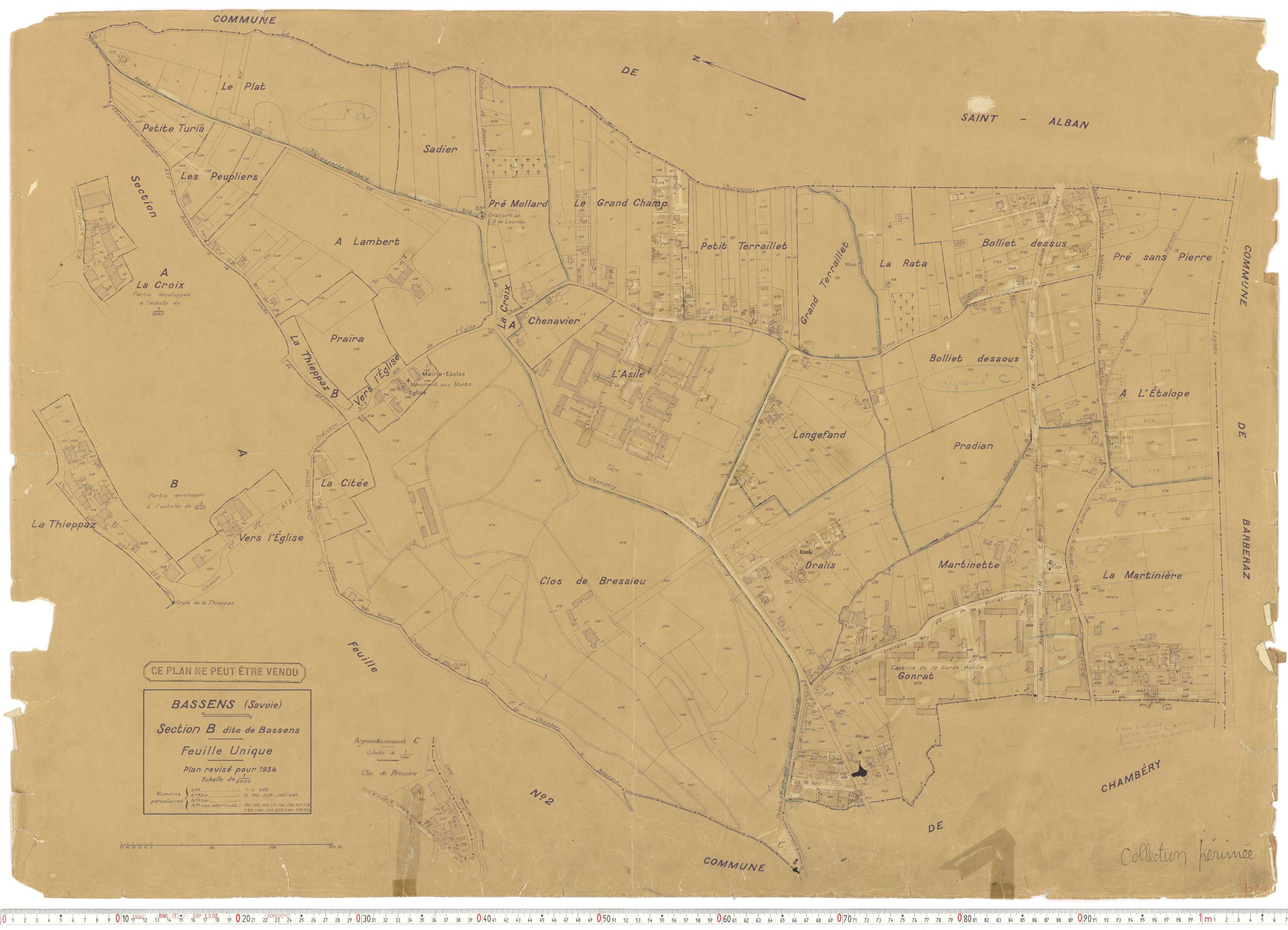 Bassens - Plans cadastraux du cadastre rénové en 1934 et mis à jour en 1988.