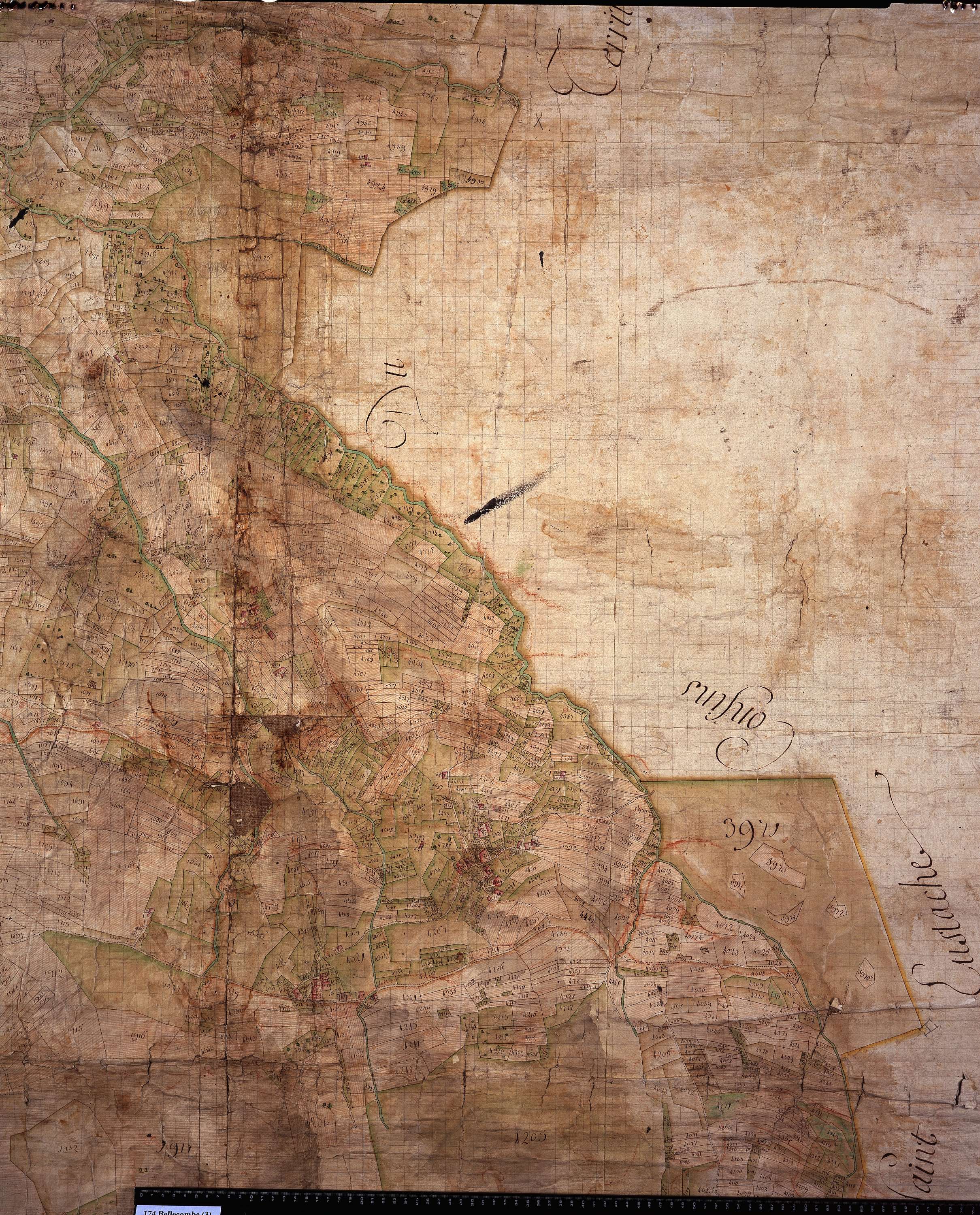 Bellecombe-en-Bauges - Copie de la mappe originale (plan cadastral) de la commune de Bellecombe en Beauges. Signée Cocelli, directeur du bureau de la péréquation.