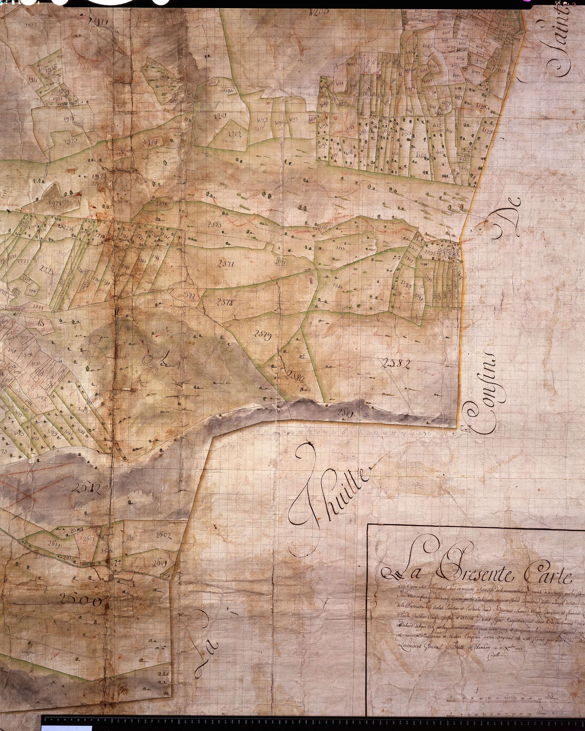 Bellecombe-en-Bauges - Copie de la mappe originale (plan cadastral) de la commune de Bellecombe en Beauges. Signée Cocelli, directeur du bureau de la péréquation.
