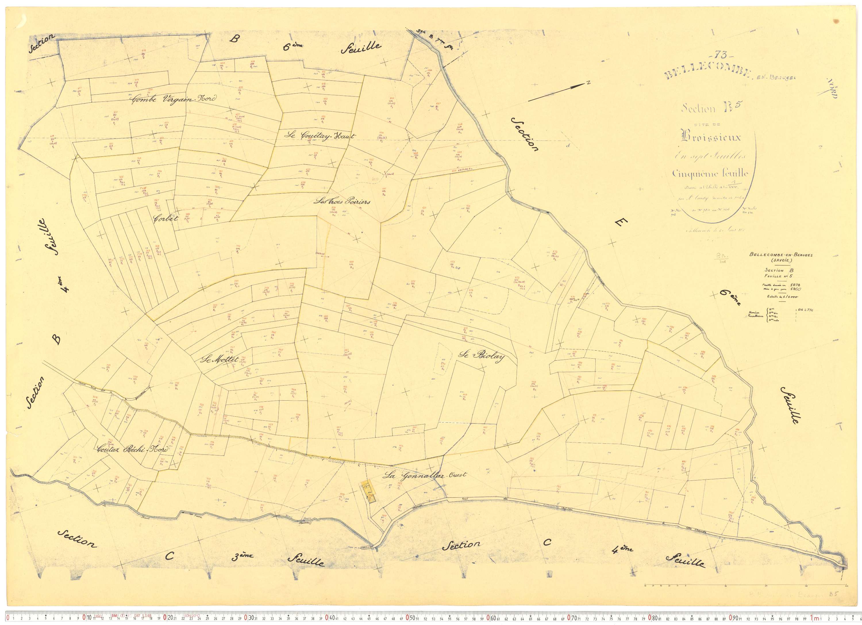 Bellecombe-en-Bauges - Cadastre rénové, version de travail (1960).