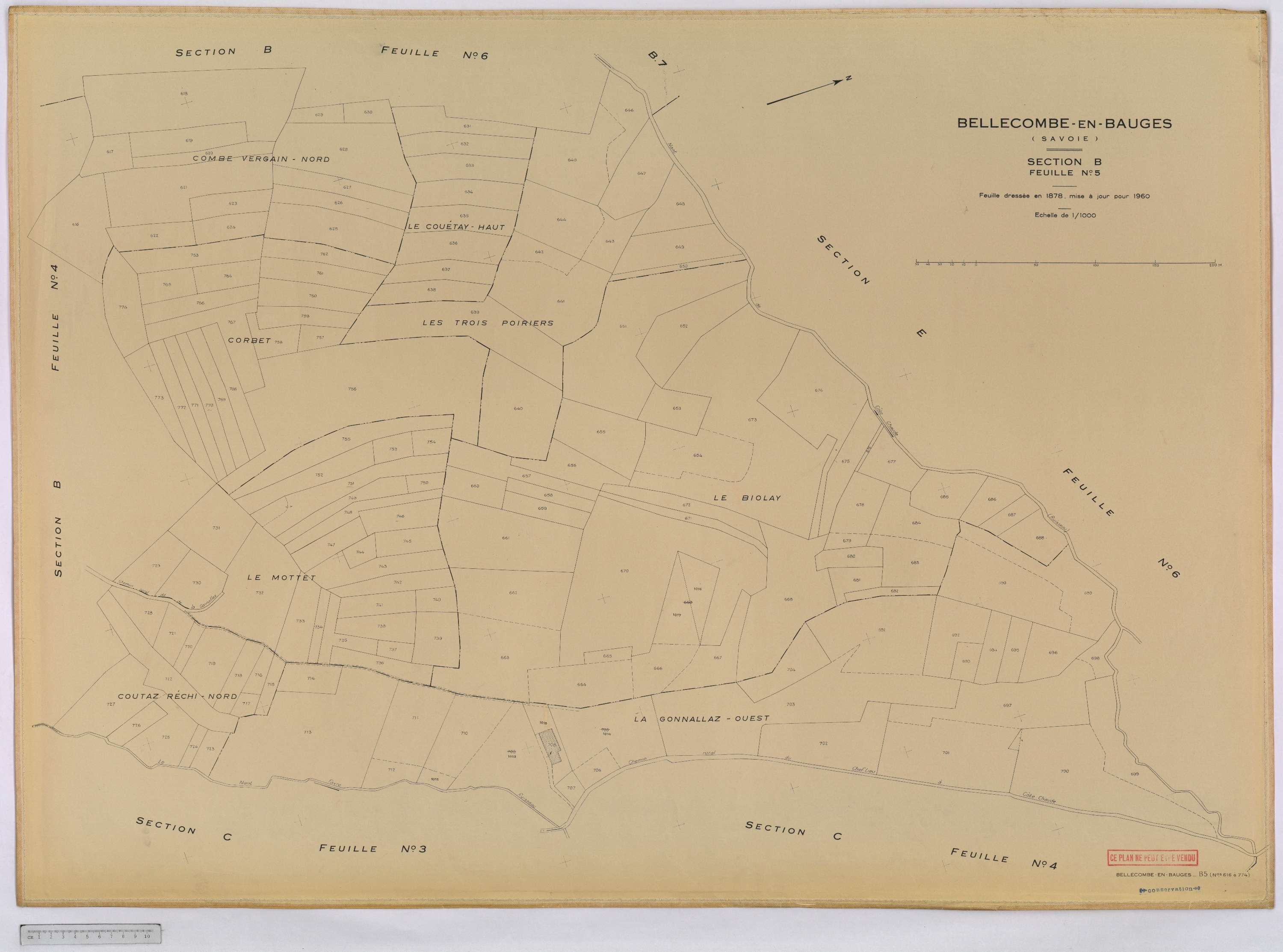 Bellecombe-en-Bauges - Cadastre rénové, version définitive (1960).