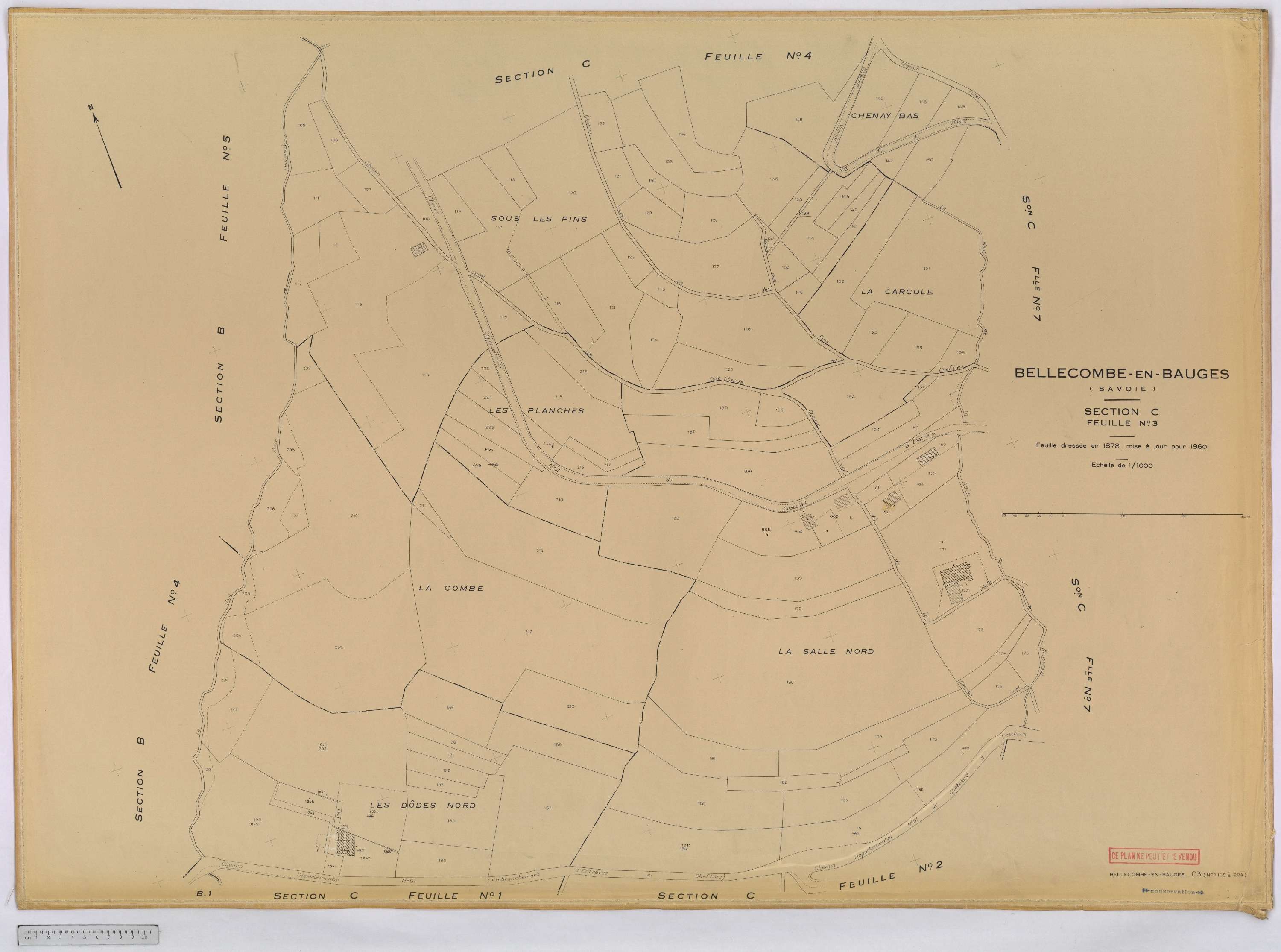 Bellecombe-en-Bauges - Cadastre rénové, version définitive (1960).