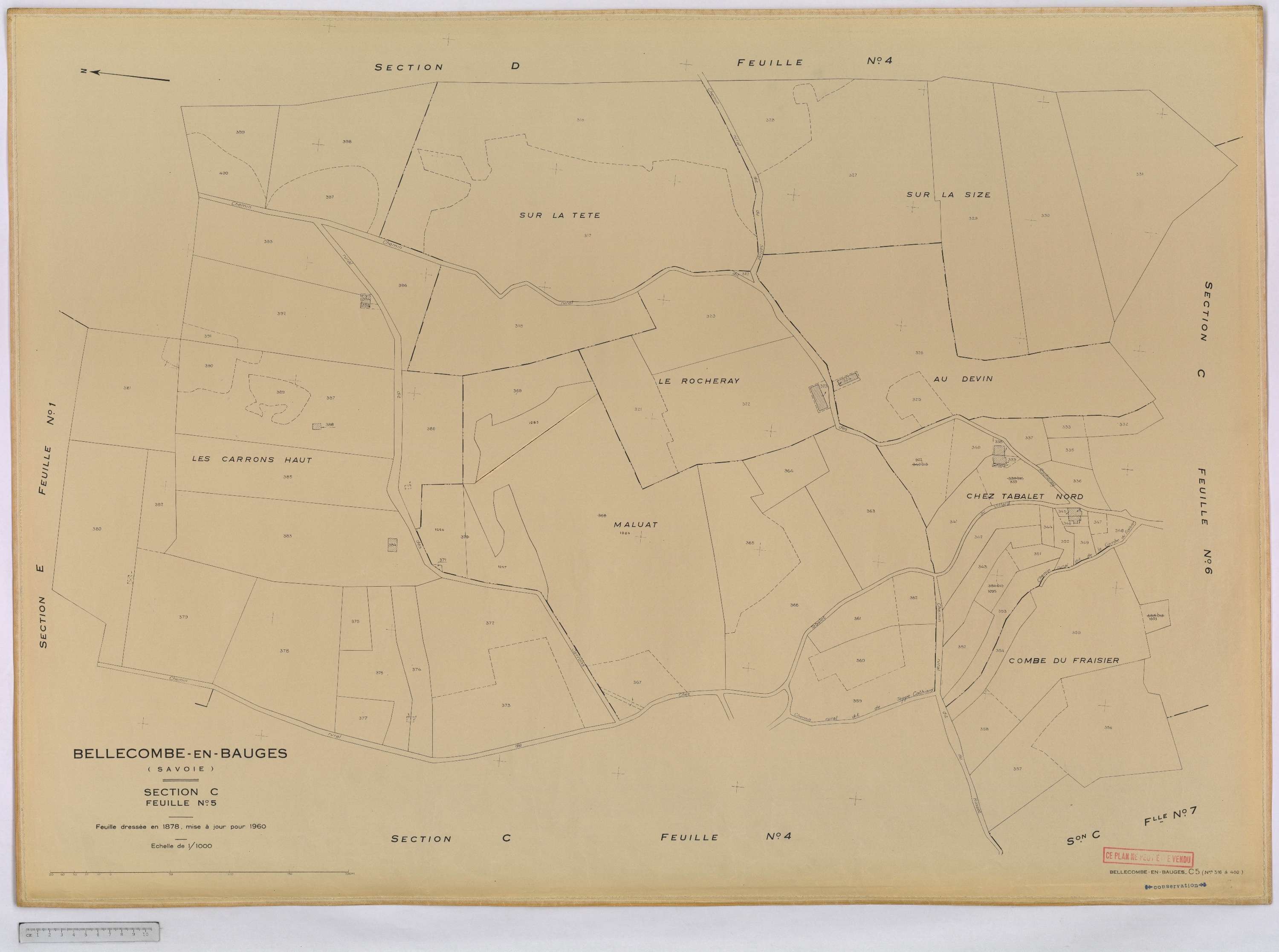 Bellecombe-en-Bauges - Cadastre rénové, version définitive (1960).