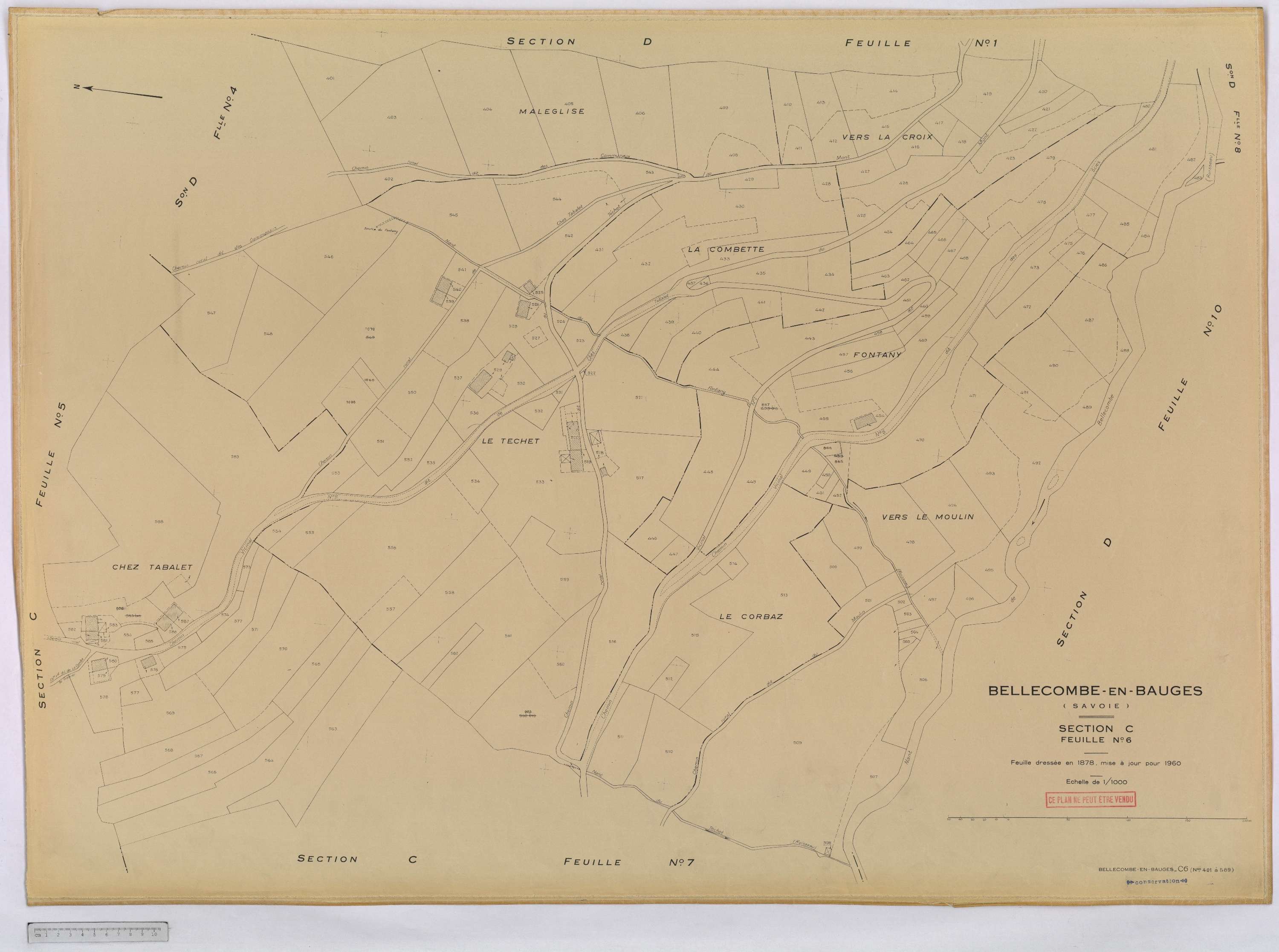 Bellecombe-en-Bauges - Cadastre rénové, version définitive (1960).