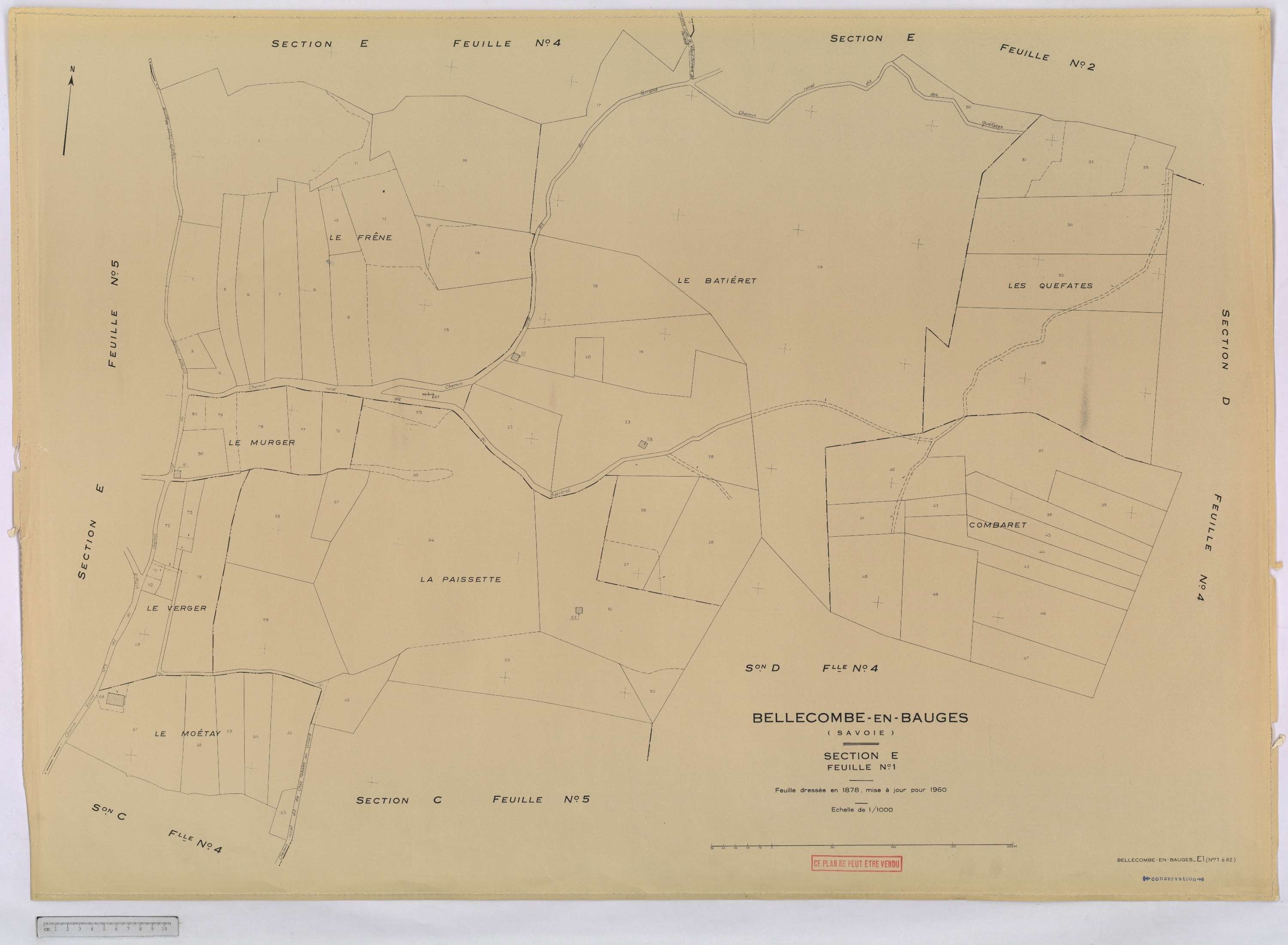 Bellecombe-en-Bauges - Cadastre rénové, version définitive (1960).