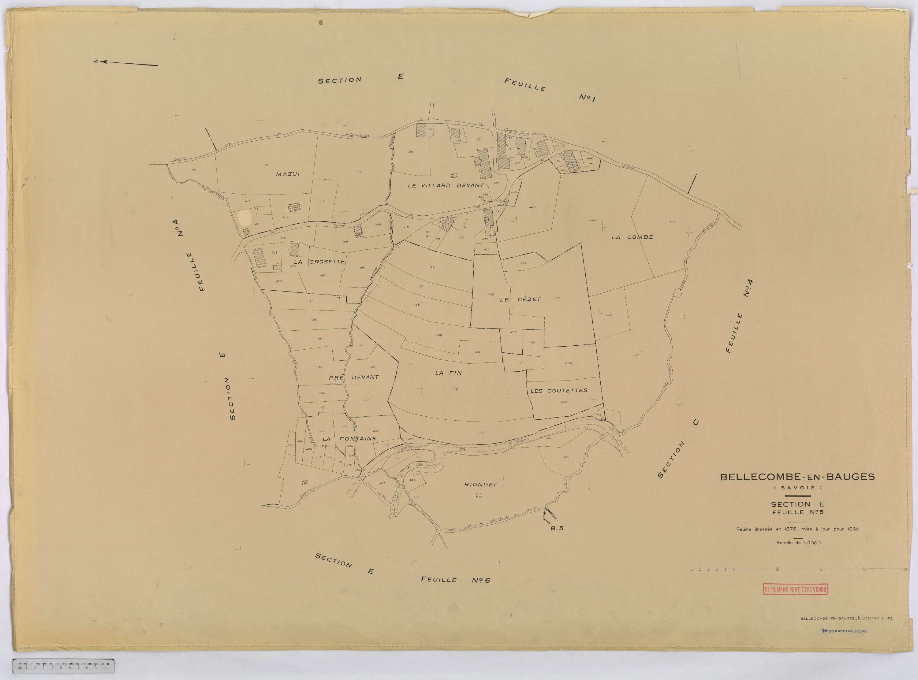 Bellecombe-en-Bauges - Cadastre rénové, version définitive (1960).