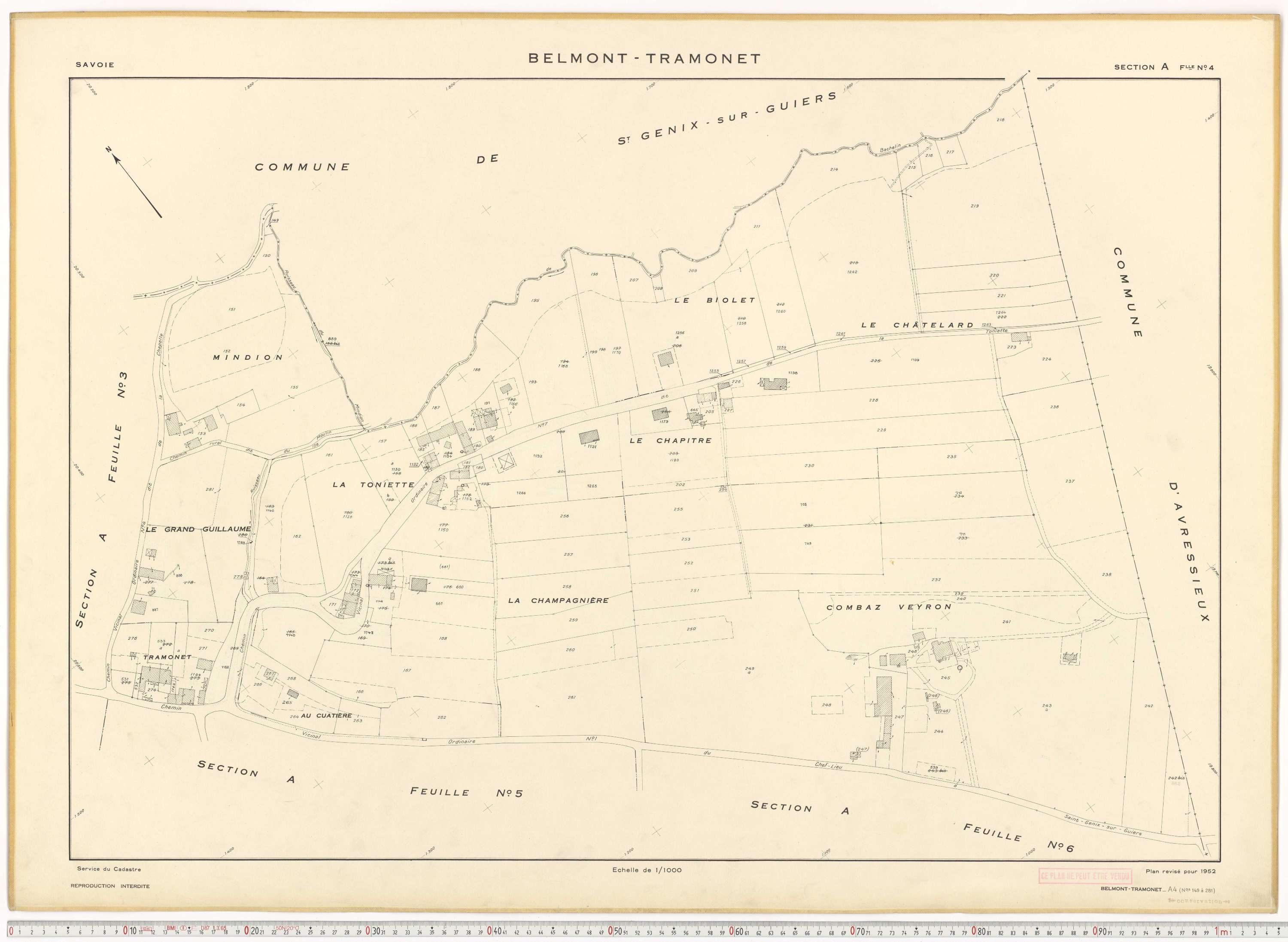 Belmont-Tramonet - Plans cadastraux du cadastre rénové en 1952 et mis à jour en 1988.