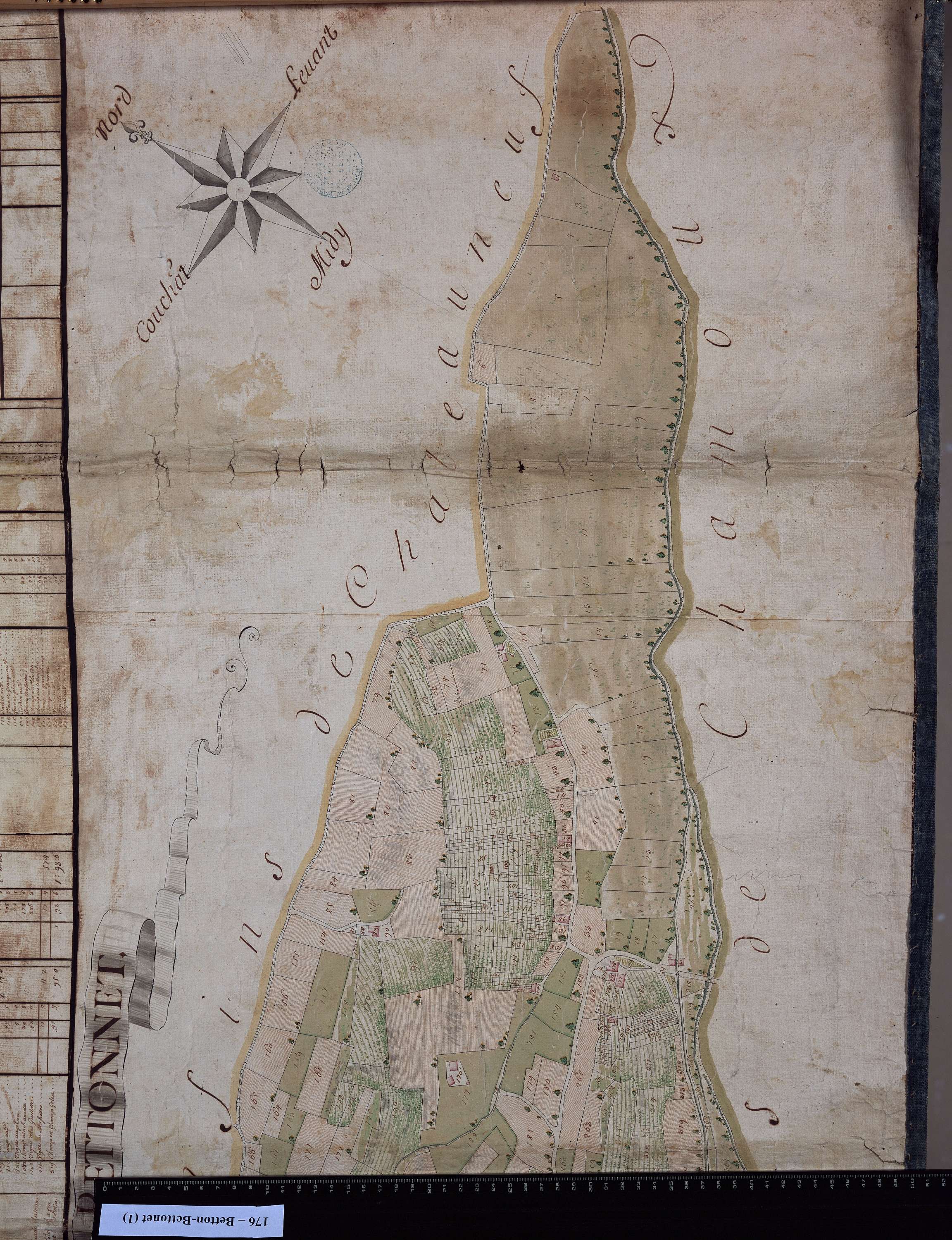 Betton-Bettonet - Copie de la mappe originale (plan cadastral) de la commune de Betton-Bettonnet. Signé Destefanis, géomètre, et Audibert, quartier-maître général.