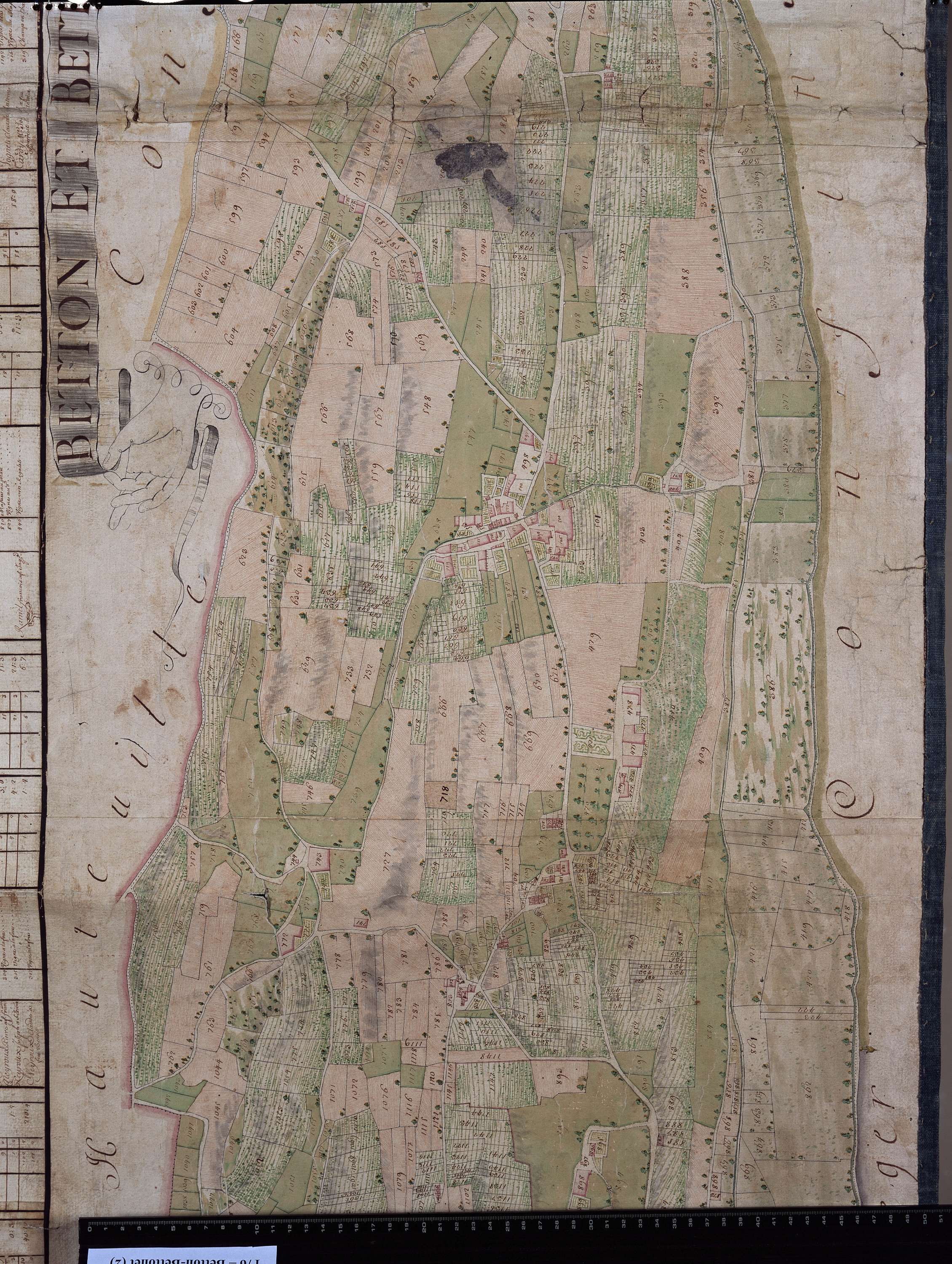 Betton-Bettonet - Copie de la mappe originale (plan cadastral) de la commune de Betton-Bettonnet. Signé Destefanis, géomètre, et Audibert, quartier-maître général.