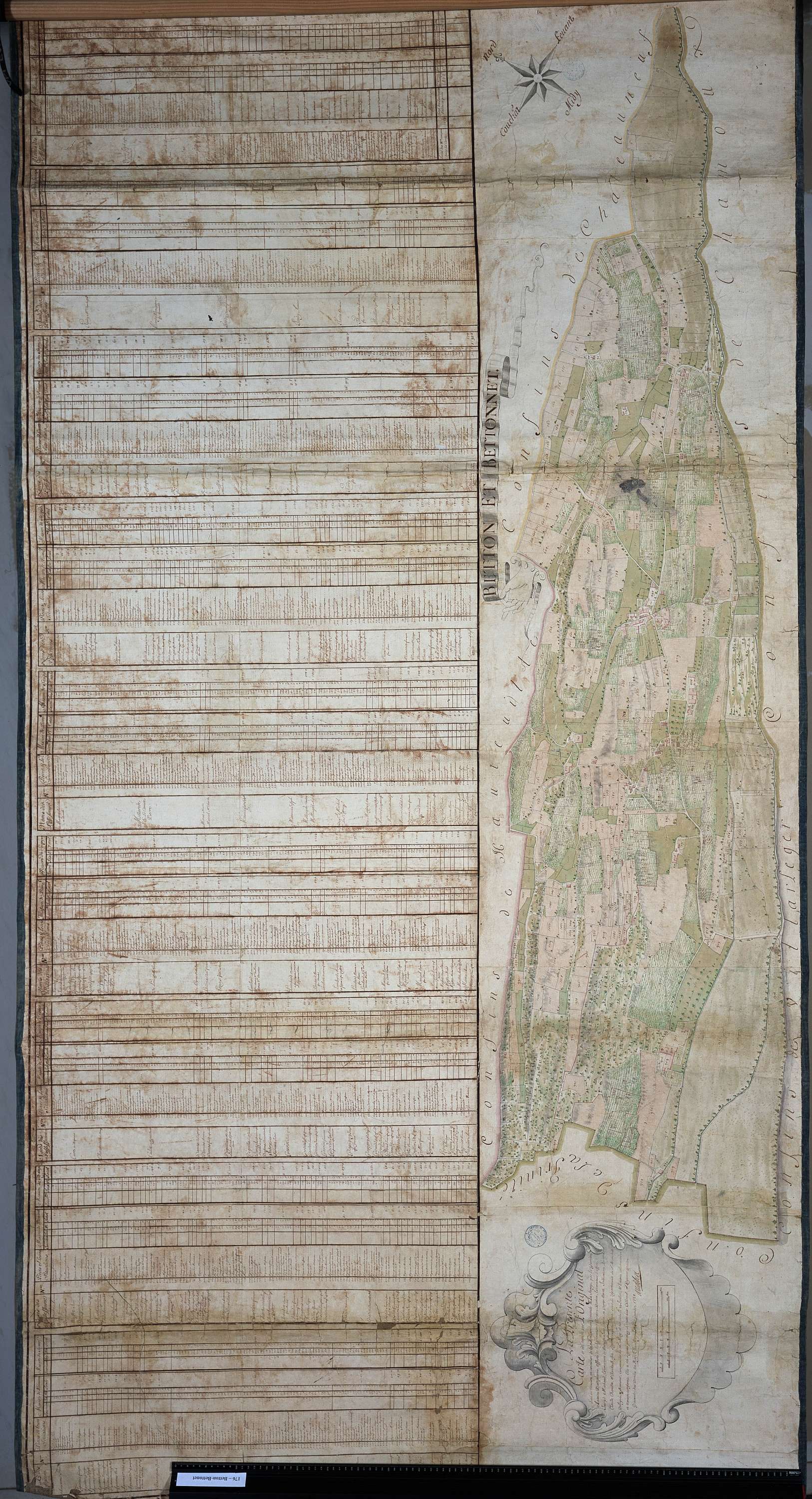Betton-Bettonet - Copie de la mappe originale (plan cadastral) de la commune de Betton-Bettonnet. Signé Destefanis, géomètre, et Audibert, quartier-maître général.