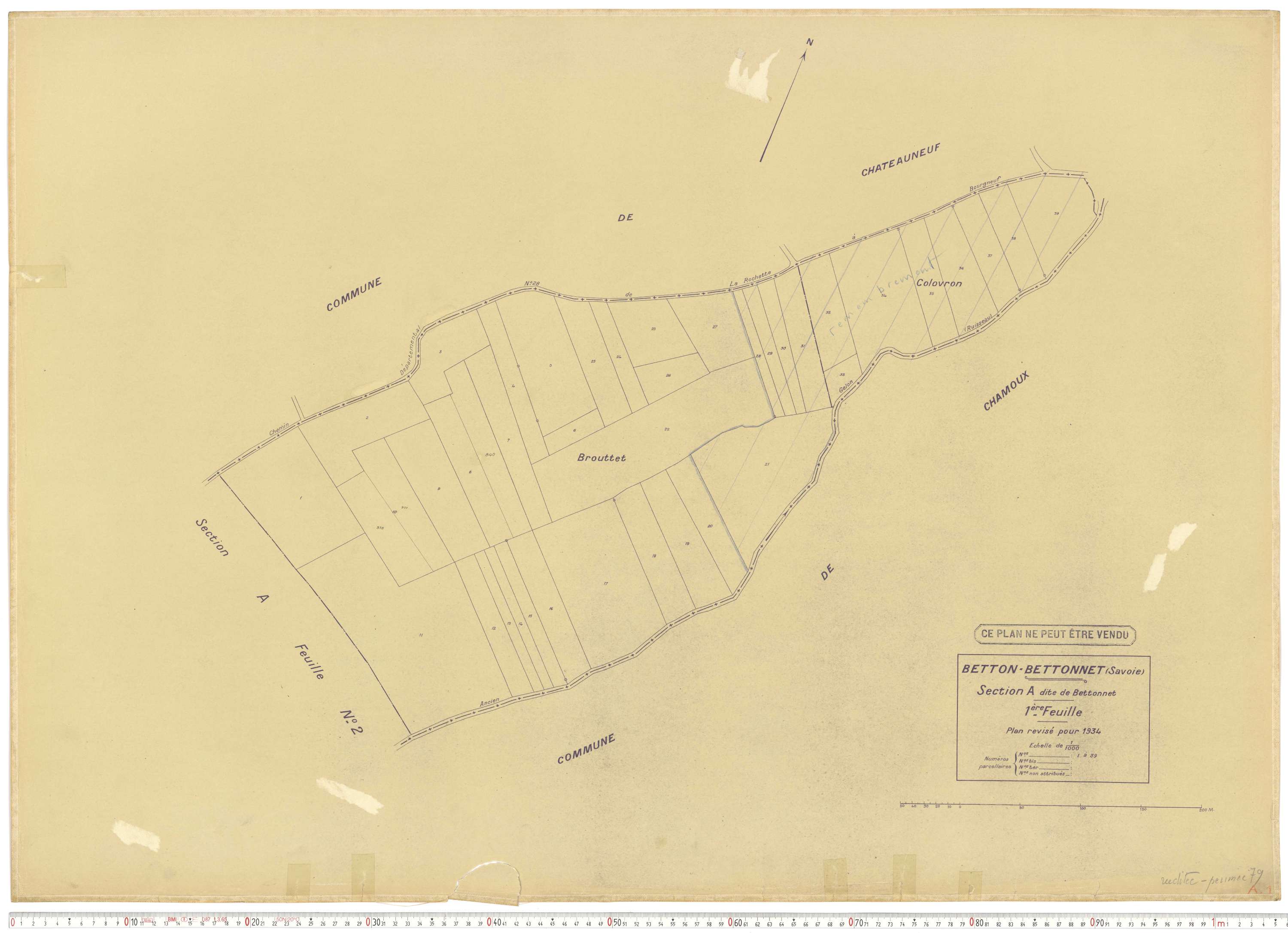 Betton-Bettonet - Plans cadastraux du cadastre rénové en 1934 et mis à jour en 1988.