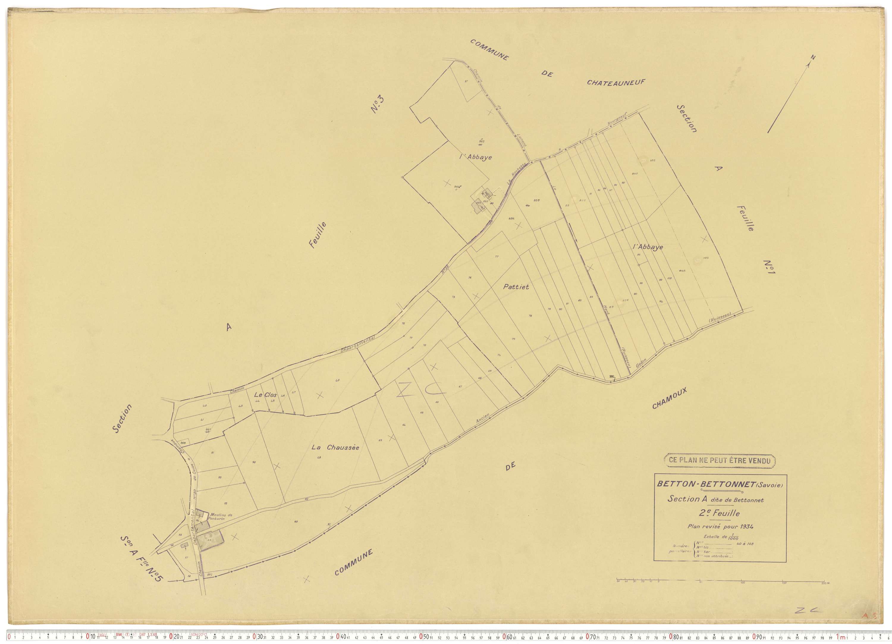 Betton-Bettonet - Plans cadastraux du cadastre rénové en 1934 et mis à jour en 1988.