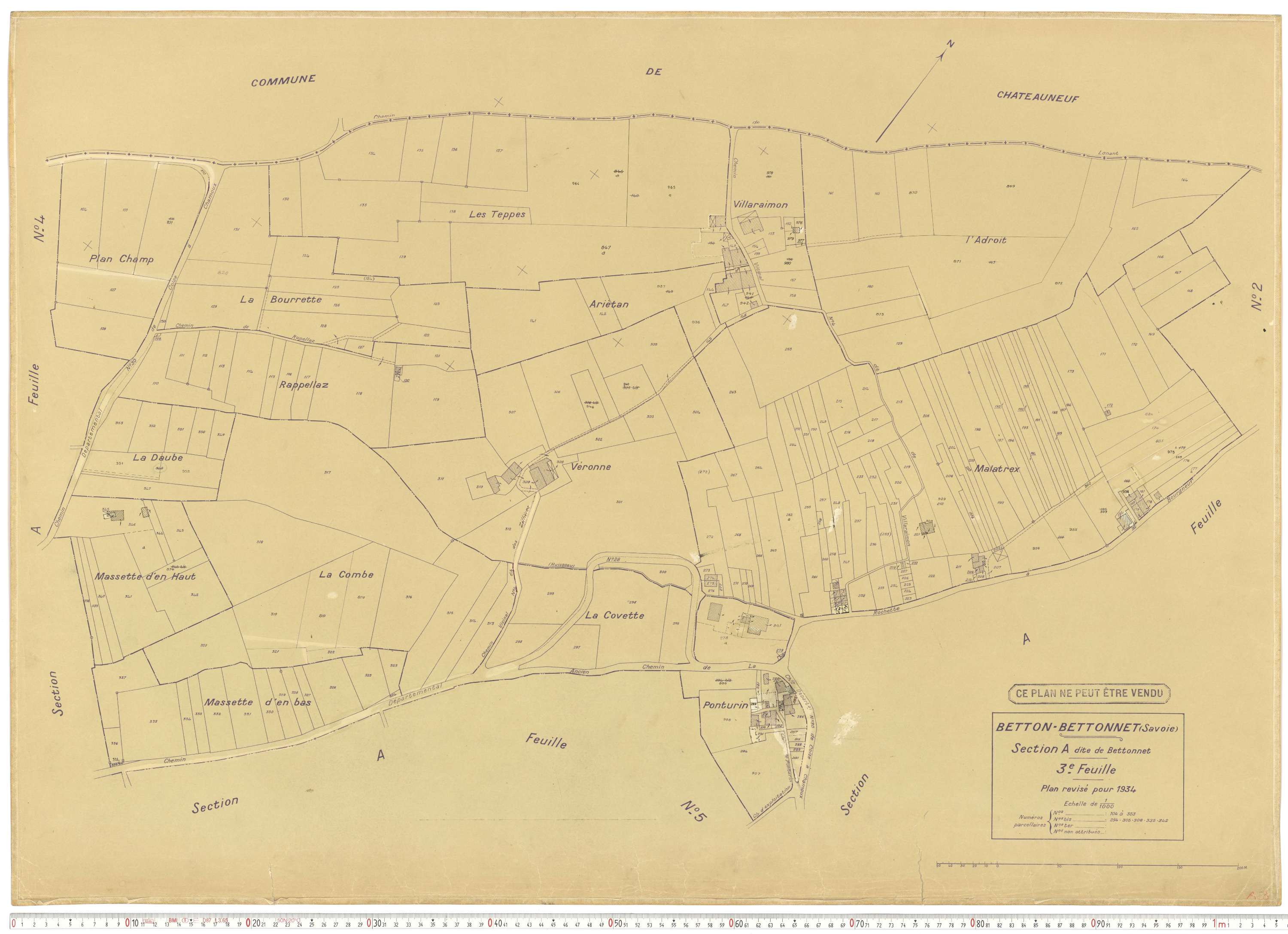Betton-Bettonet - Plans cadastraux du cadastre rénové en 1934 et mis à jour en 1988.