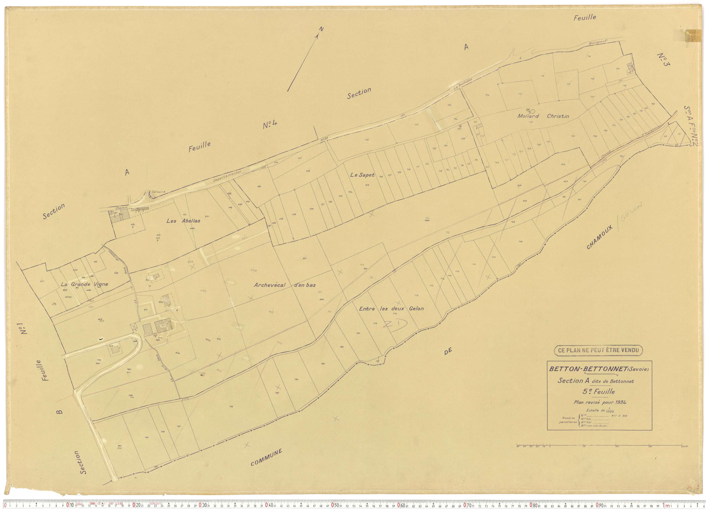 Betton-Bettonet - Plans cadastraux du cadastre rénové en 1934 et mis à jour en 1988.