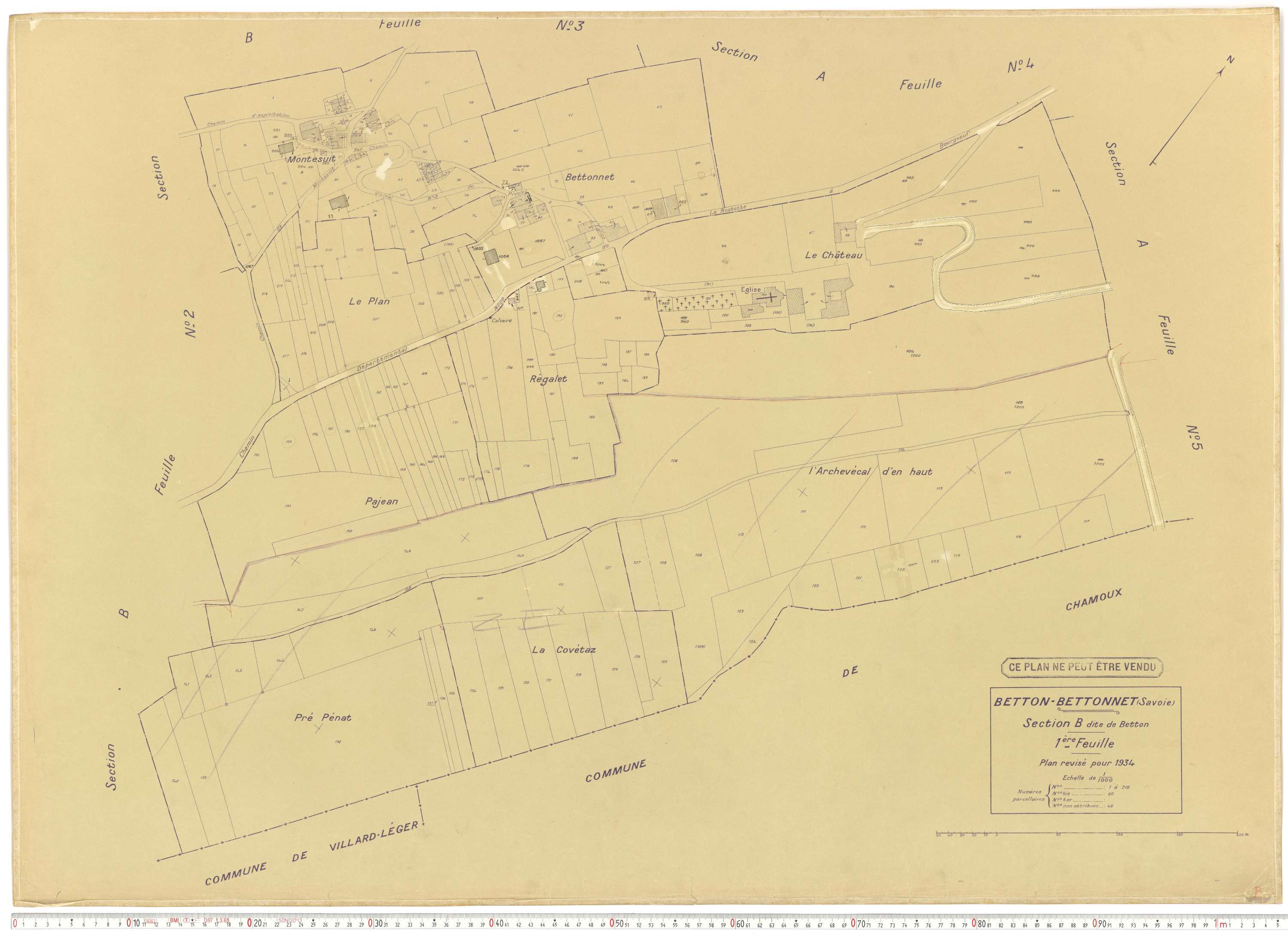Betton-Bettonet - Plans cadastraux du cadastre rénové en 1934 et mis à jour en 1988.