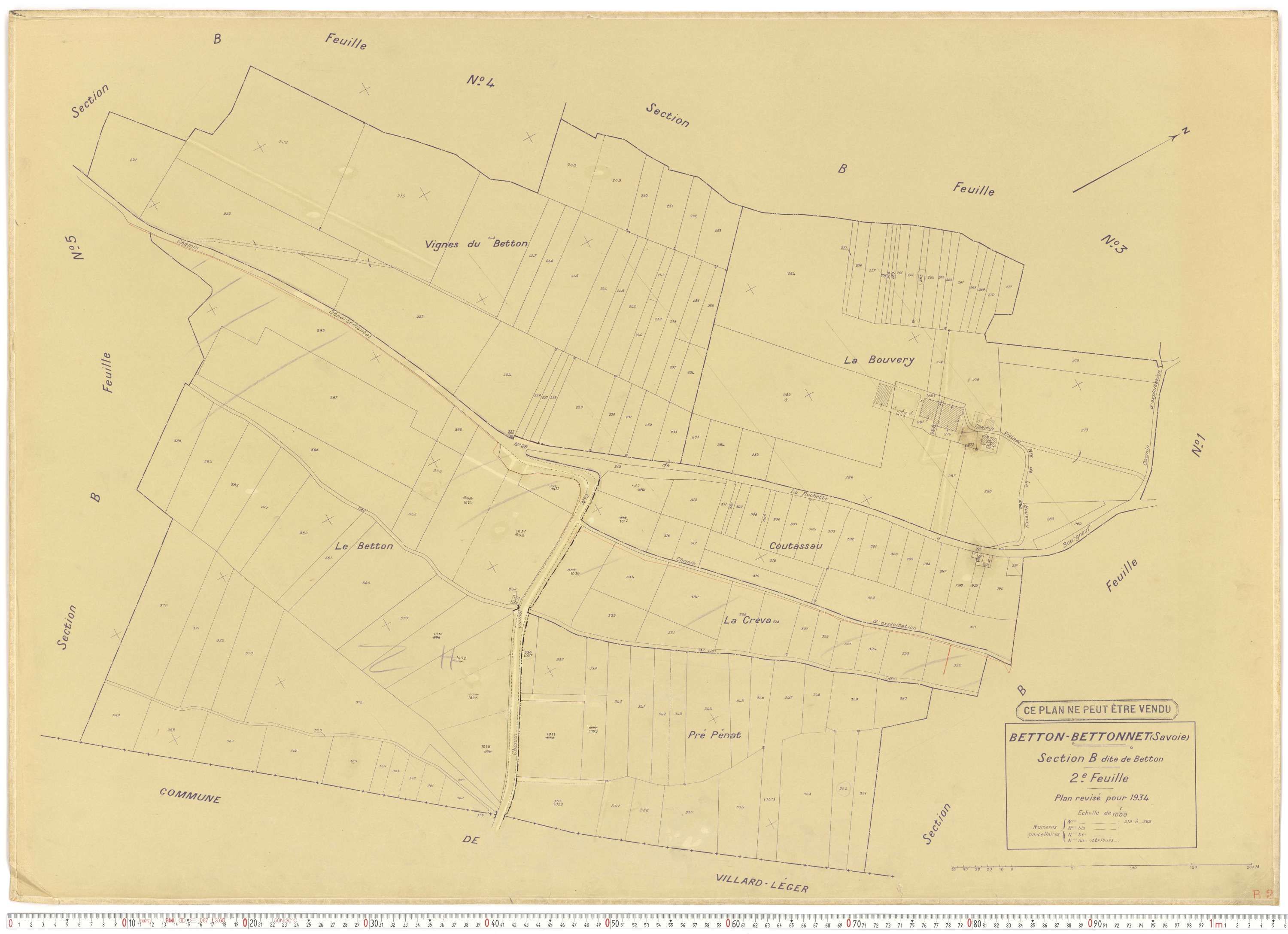 Betton-Bettonet - Plans cadastraux du cadastre rénové en 1934 et mis à jour en 1988.