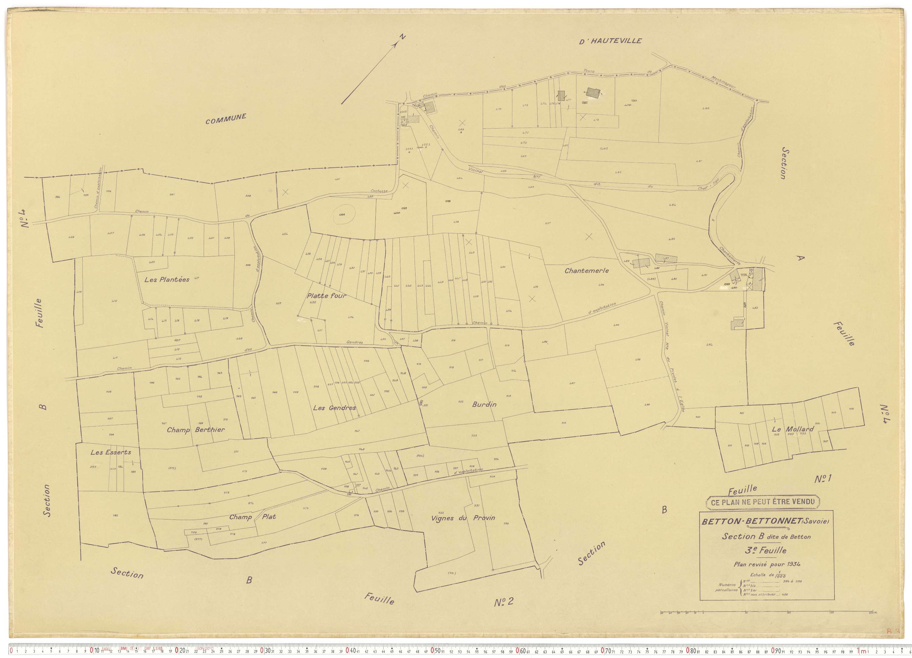 Betton-Bettonet - Plans cadastraux du cadastre rénové en 1934 et mis à jour en 1988.