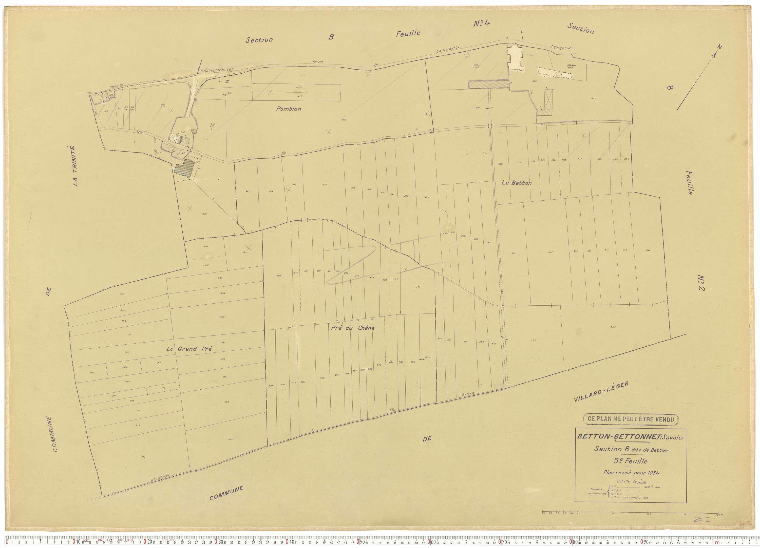 Betton-Bettonet - Plans cadastraux du cadastre rénové en 1934 et mis à jour en 1988.