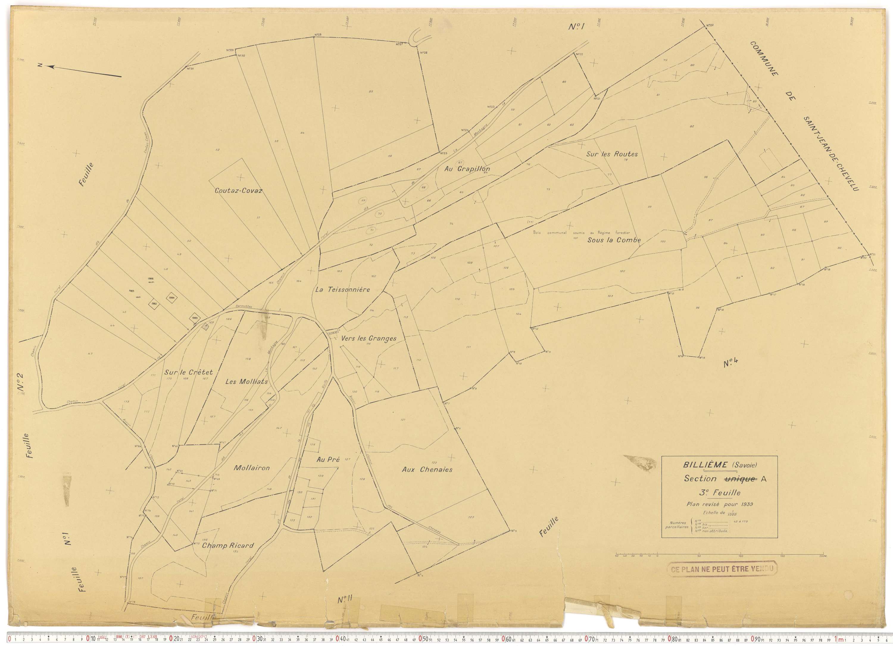 Billième - Plans cadastraux du cadastre rénové en 1939 et mis à jour en 1988.