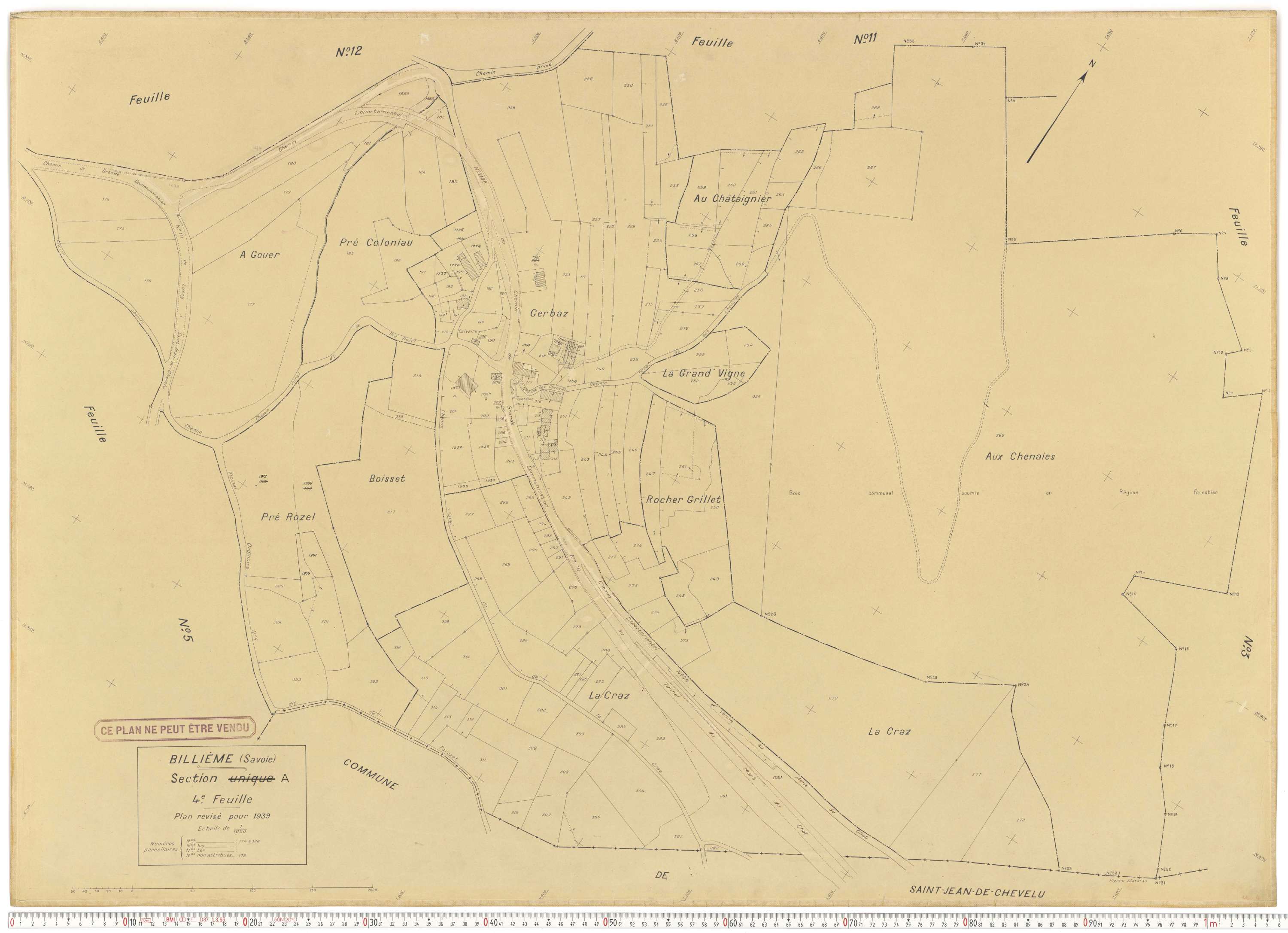 Billième - Plans cadastraux du cadastre rénové en 1939 et mis à jour en 1988.