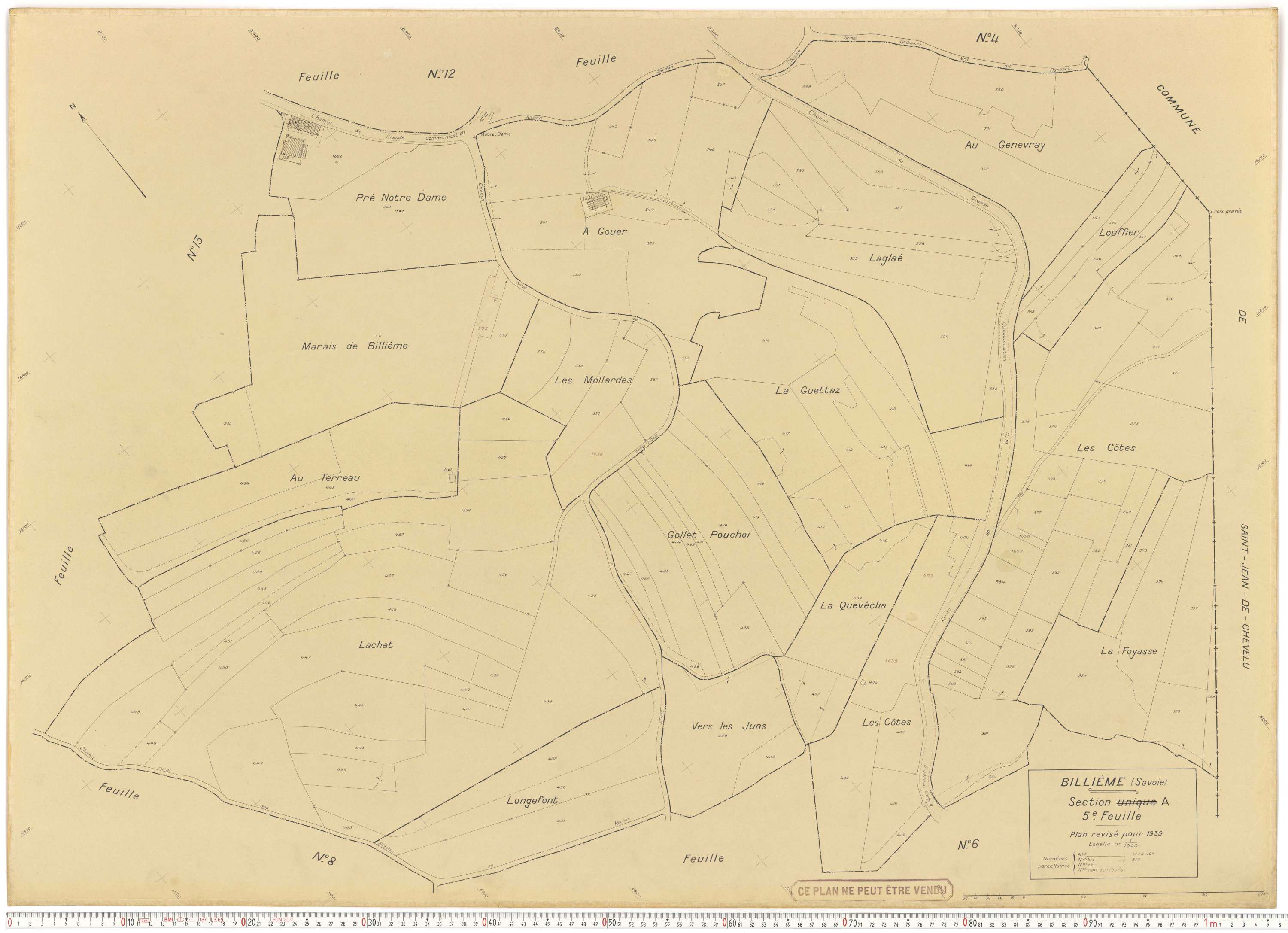 Billième - Plans cadastraux du cadastre rénové en 1939 et mis à jour en 1988.
