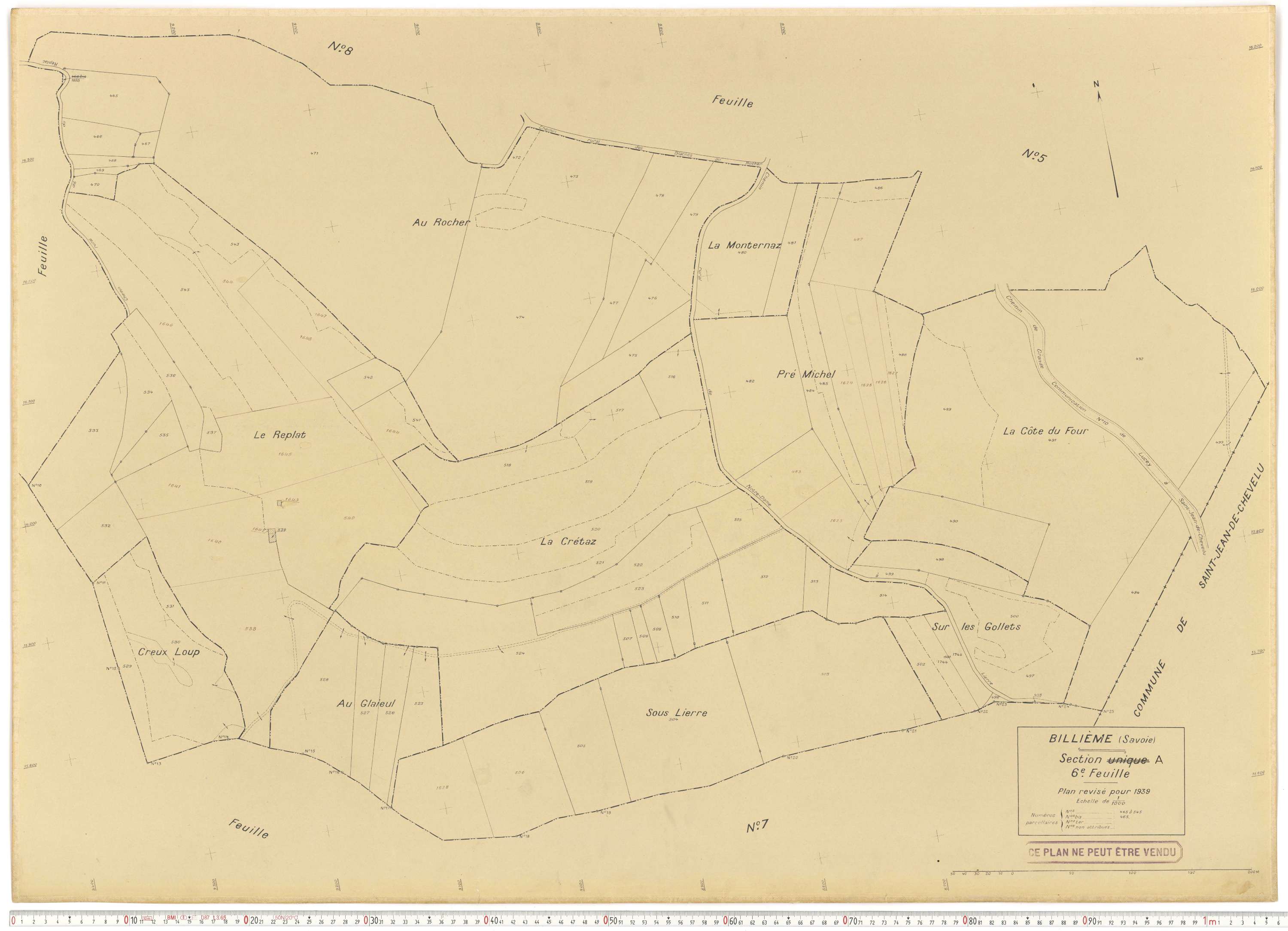 Billième - Plans cadastraux du cadastre rénové en 1939 et mis à jour en 1988.