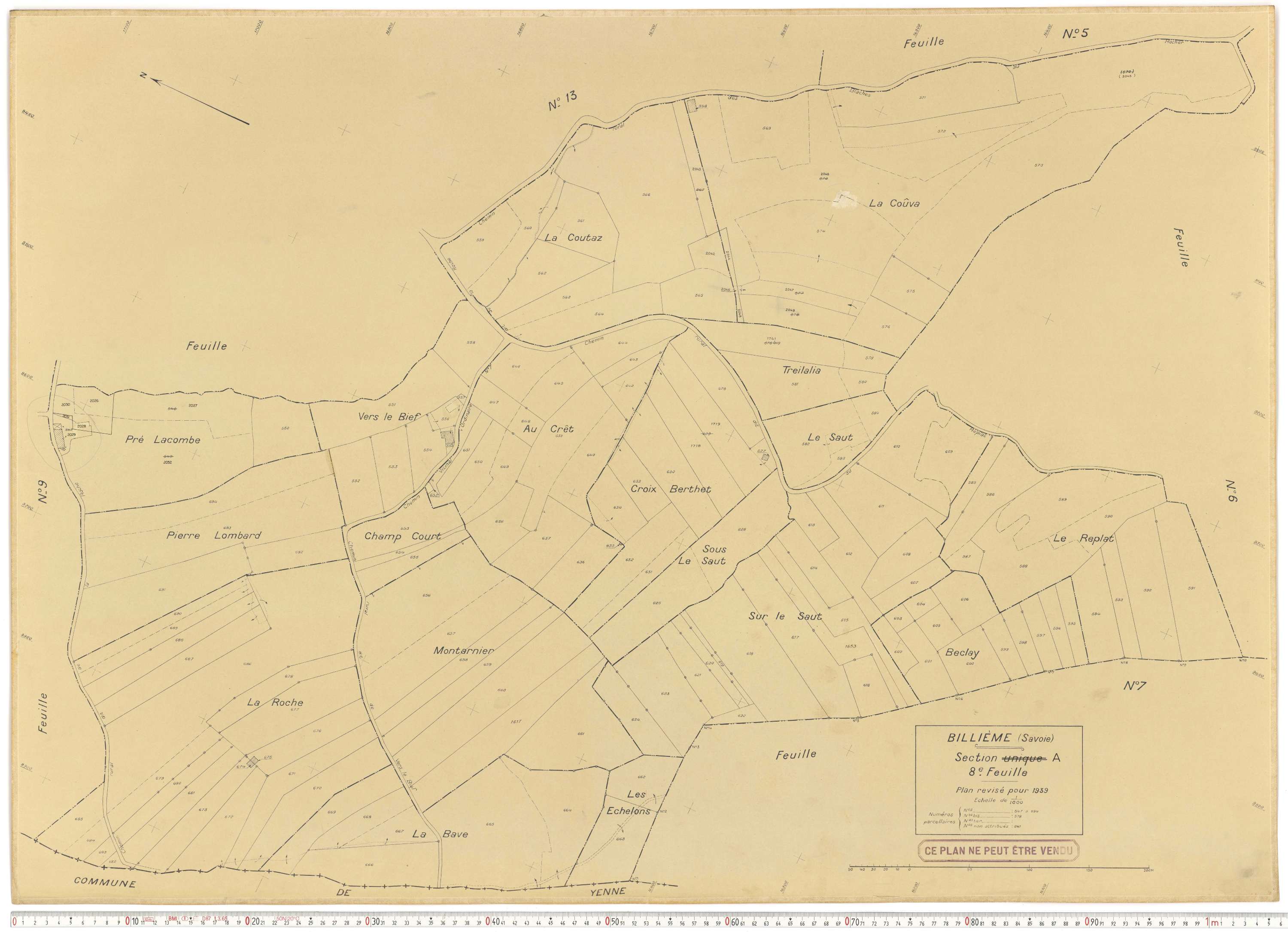 Billième - Plans cadastraux du cadastre rénové en 1939 et mis à jour en 1988.