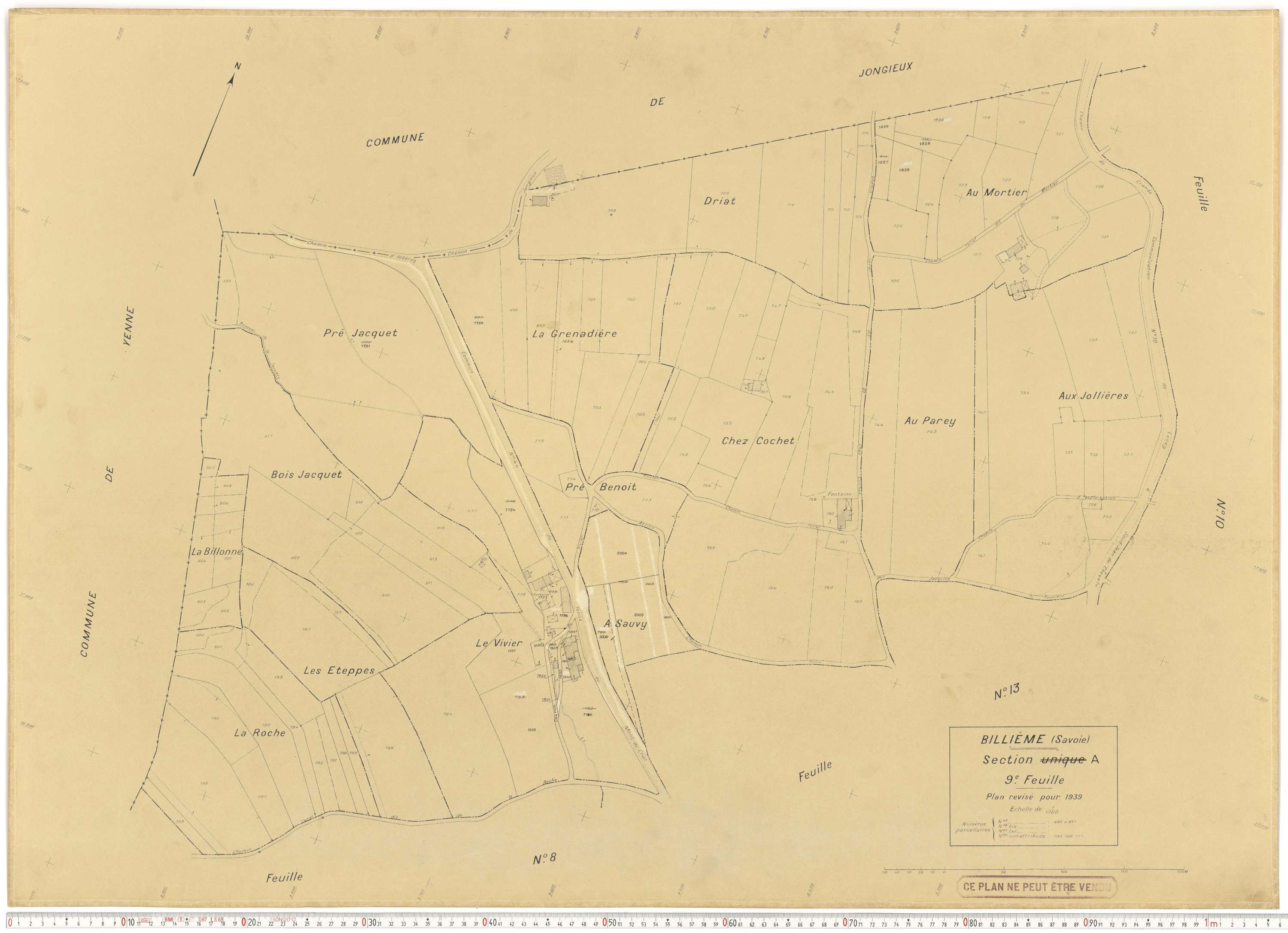 Billième - Plans cadastraux du cadastre rénové en 1939 et mis à jour en 1988.