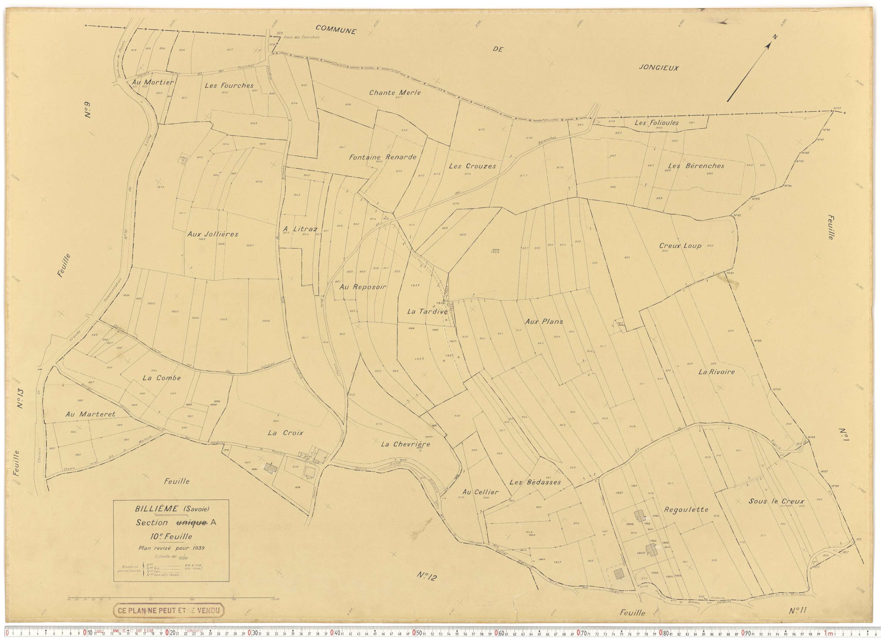 Billième - Plans cadastraux du cadastre rénové en 1939 et mis à jour en 1988.