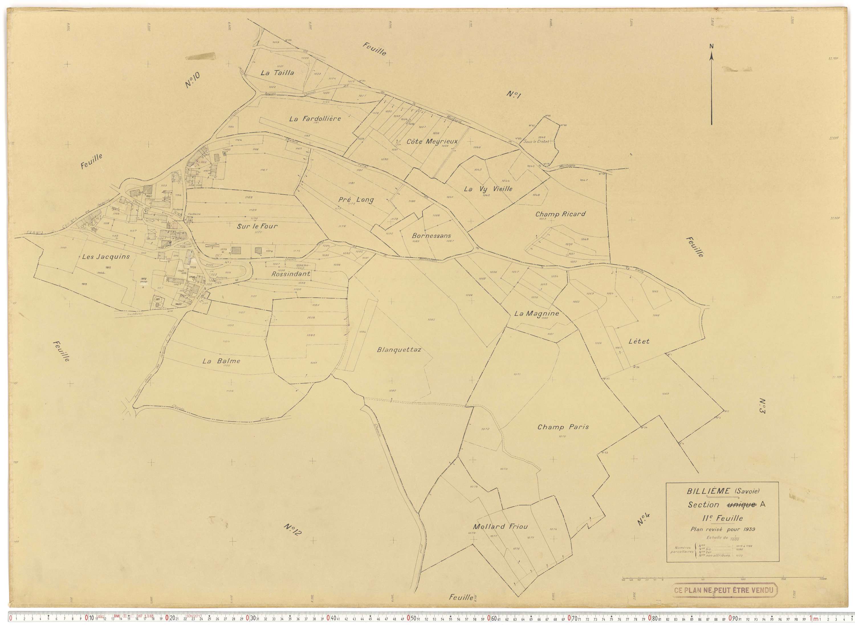 Billième - Plans cadastraux du cadastre rénové en 1939 et mis à jour en 1988.