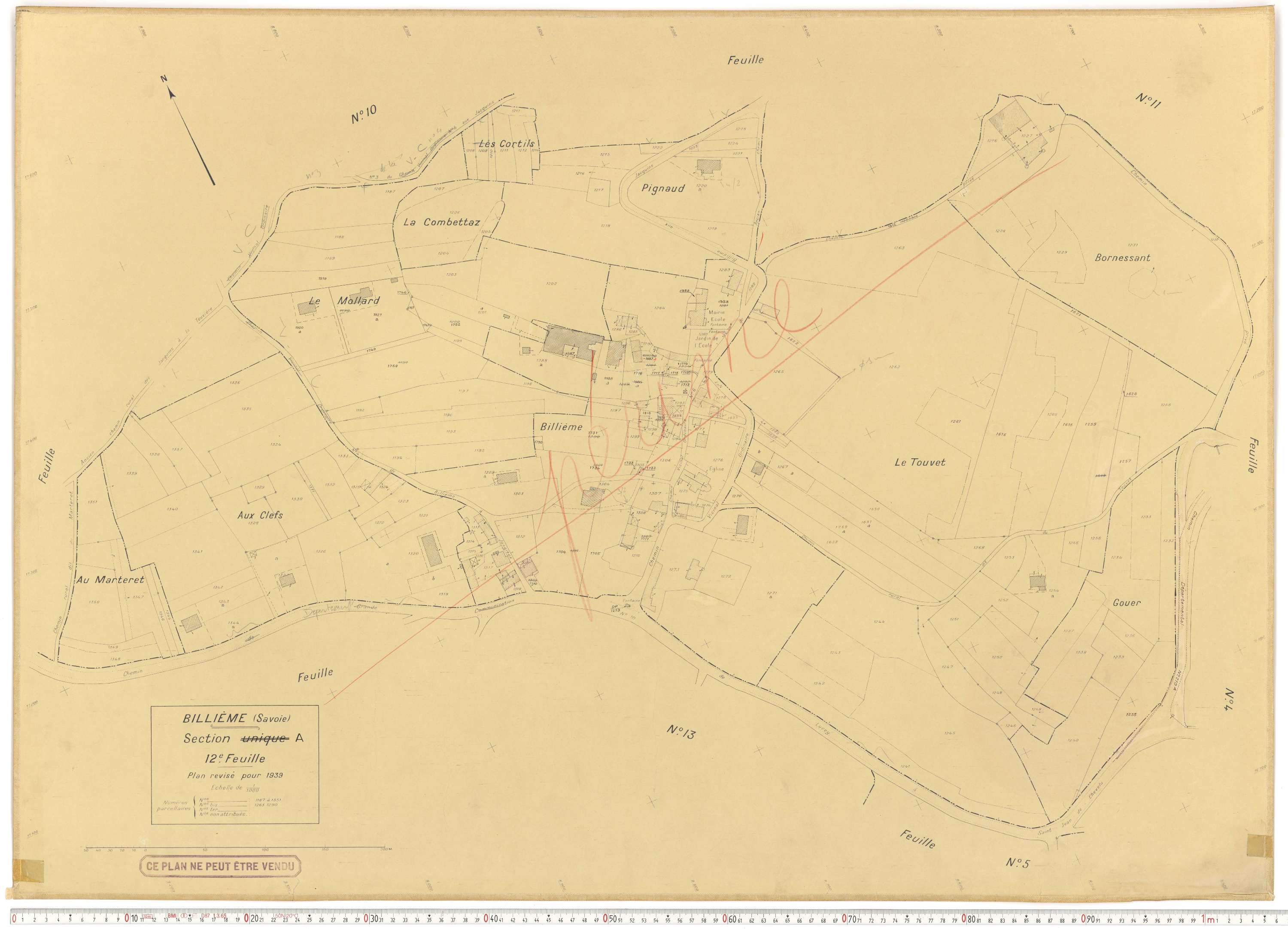 Billième - Plans cadastraux du cadastre rénové en 1939 et mis à jour en 1988.