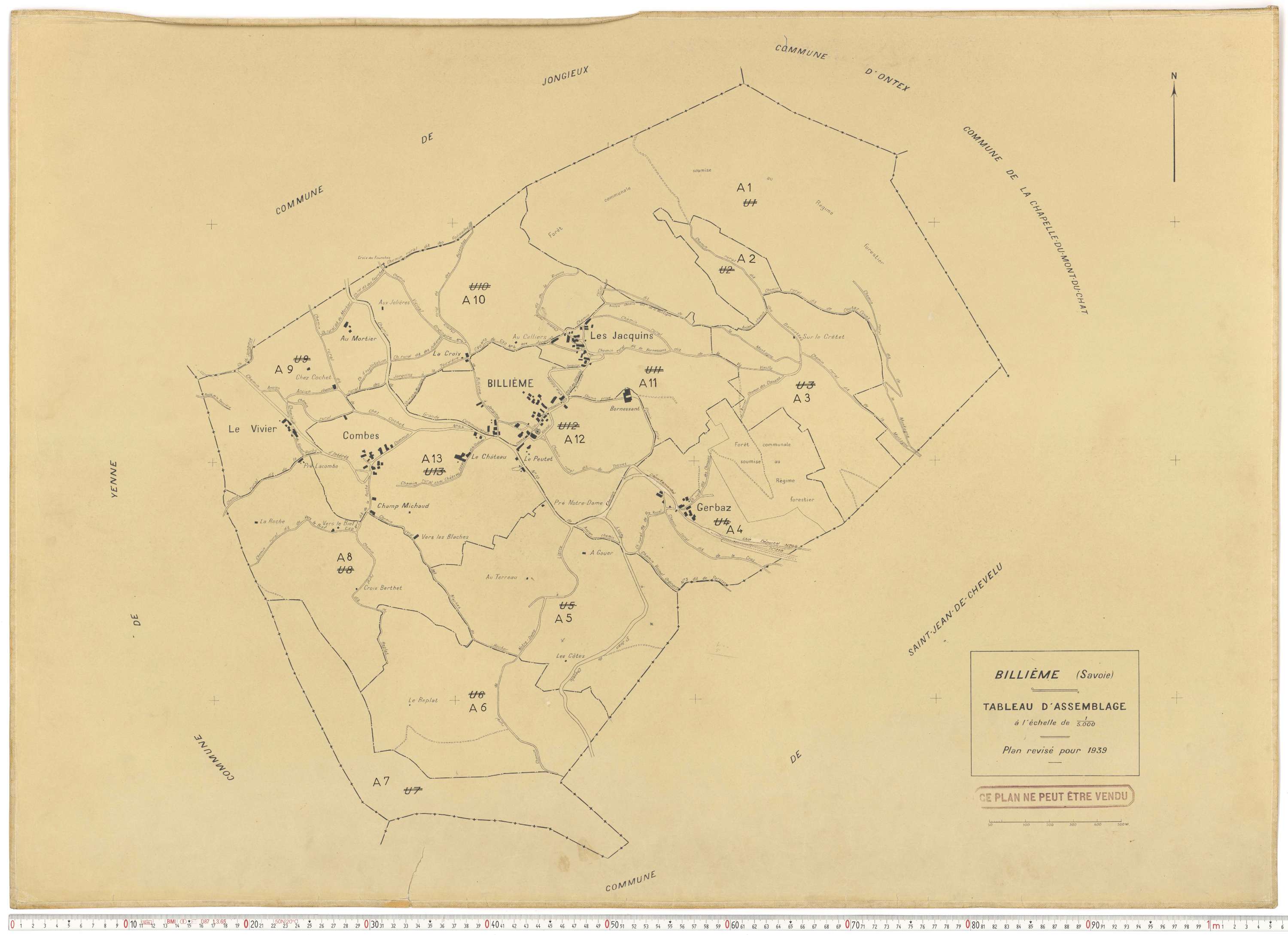 Billième - Plans cadastraux du cadastre rénové en 1939 et mis à jour en 1988.