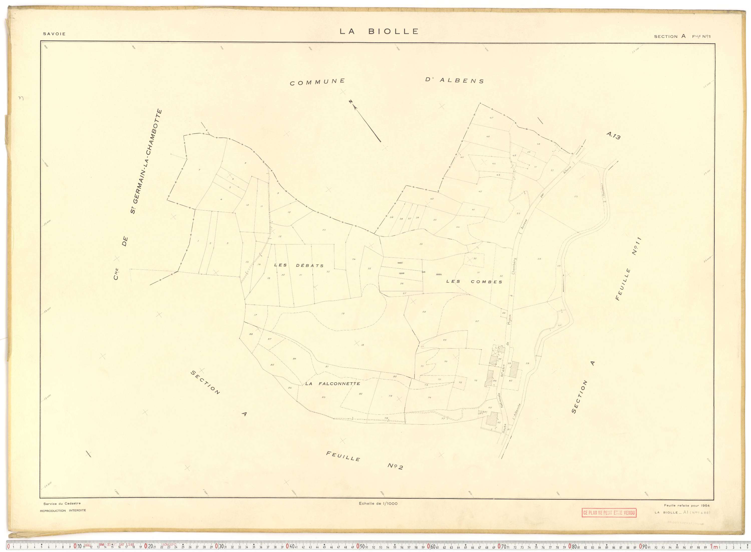 La Biolle - Plans cadastraux du cadastre rénové en 1954 et mis à jour en 1988.
