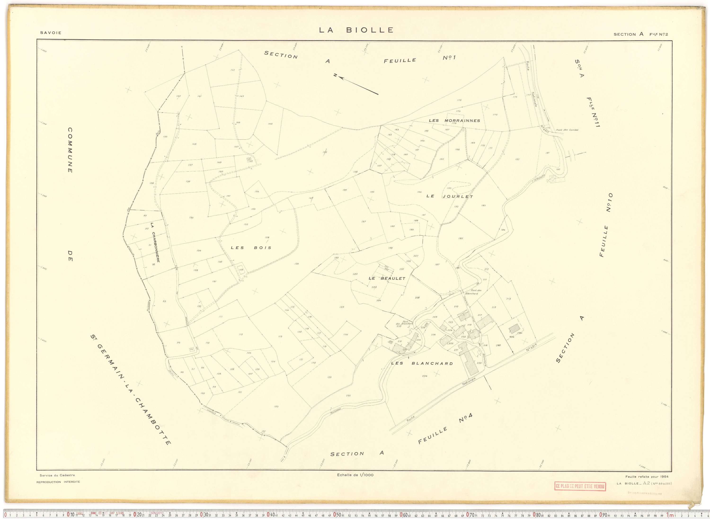 La Biolle - Plans cadastraux du cadastre rénové en 1954 et mis à jour en 1988.