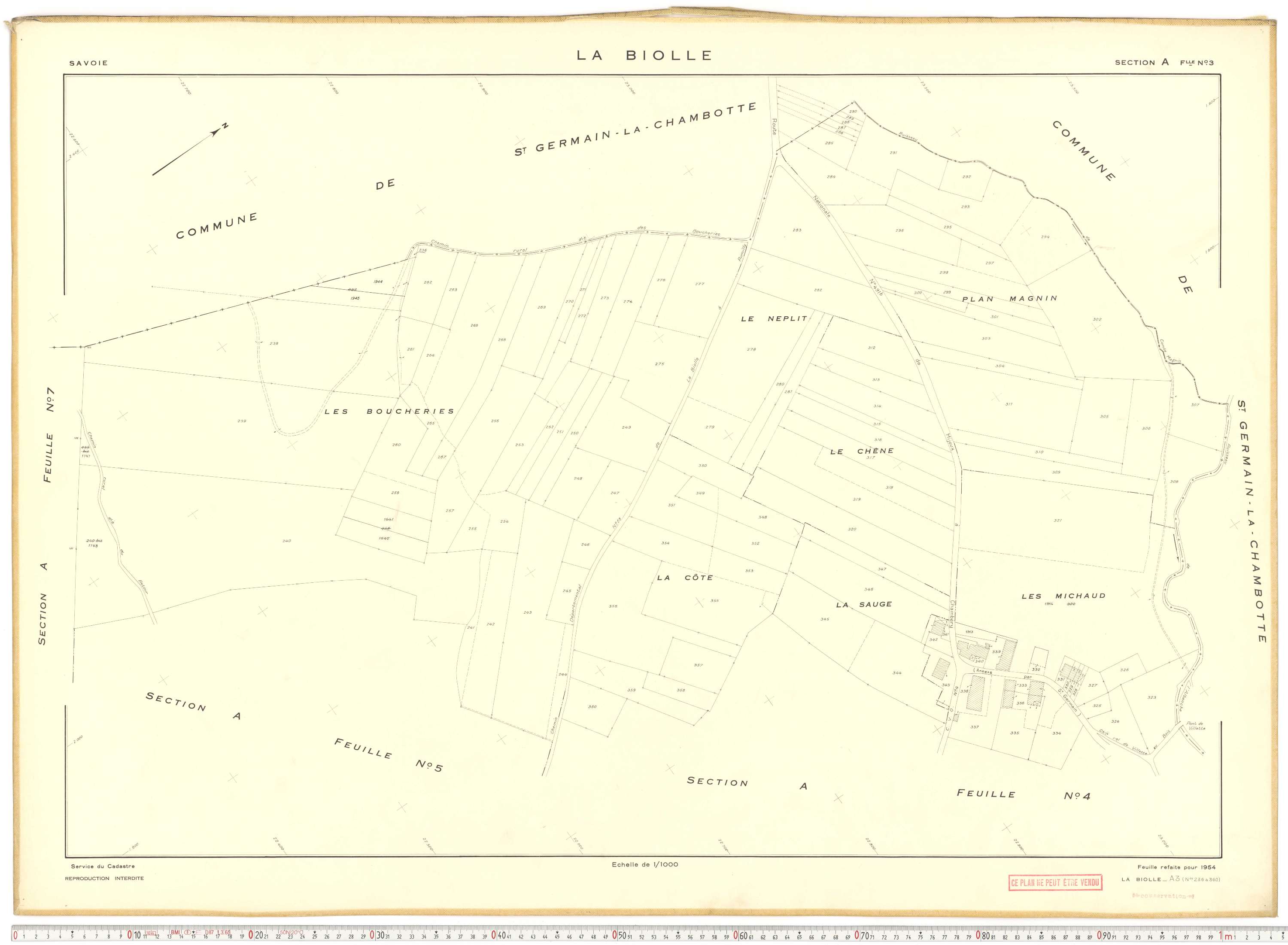 La Biolle - Plans cadastraux du cadastre rénové en 1954 et mis à jour en 1988.