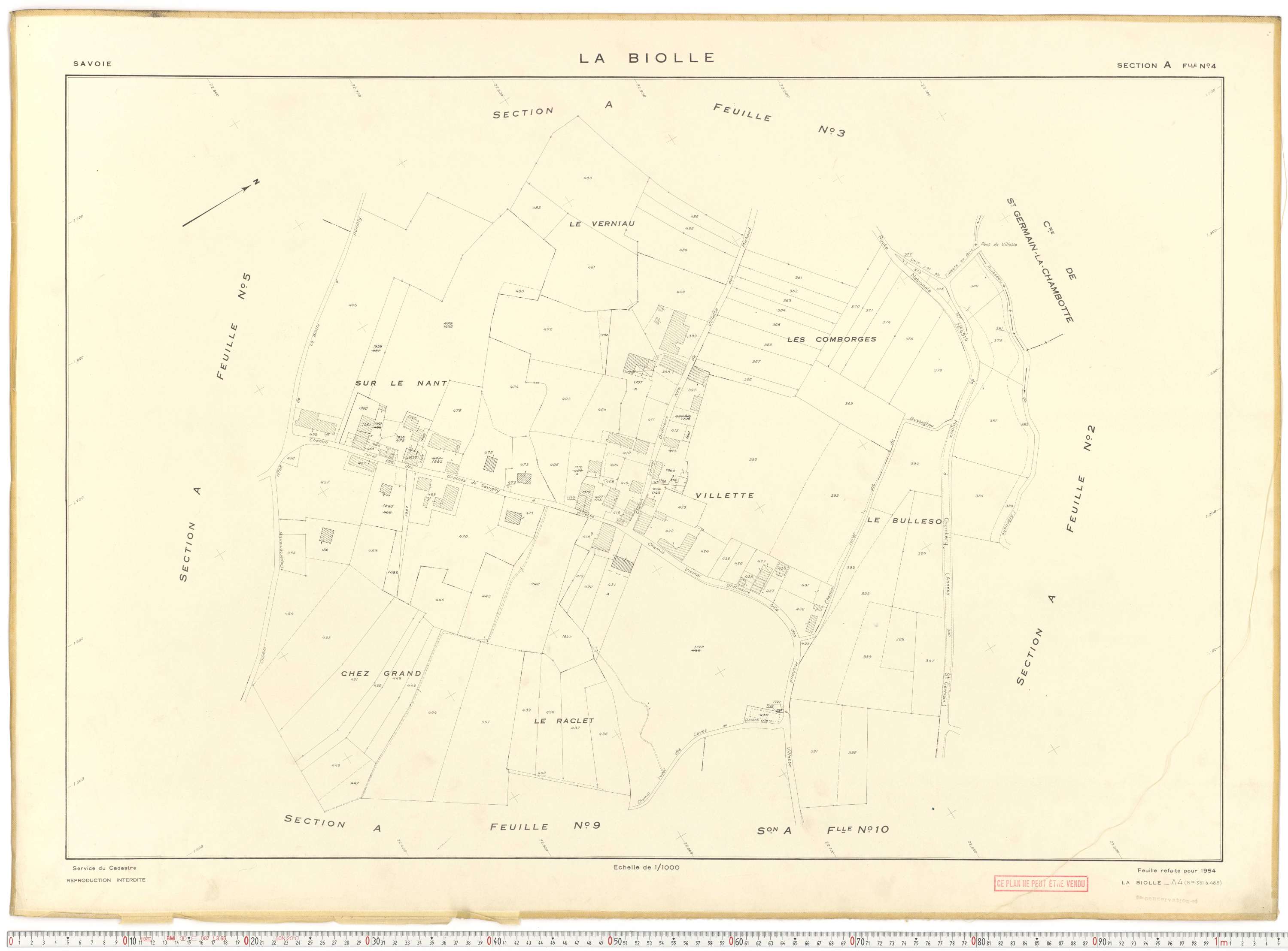 La Biolle - Plans cadastraux du cadastre rénové en 1954 et mis à jour en 1988.