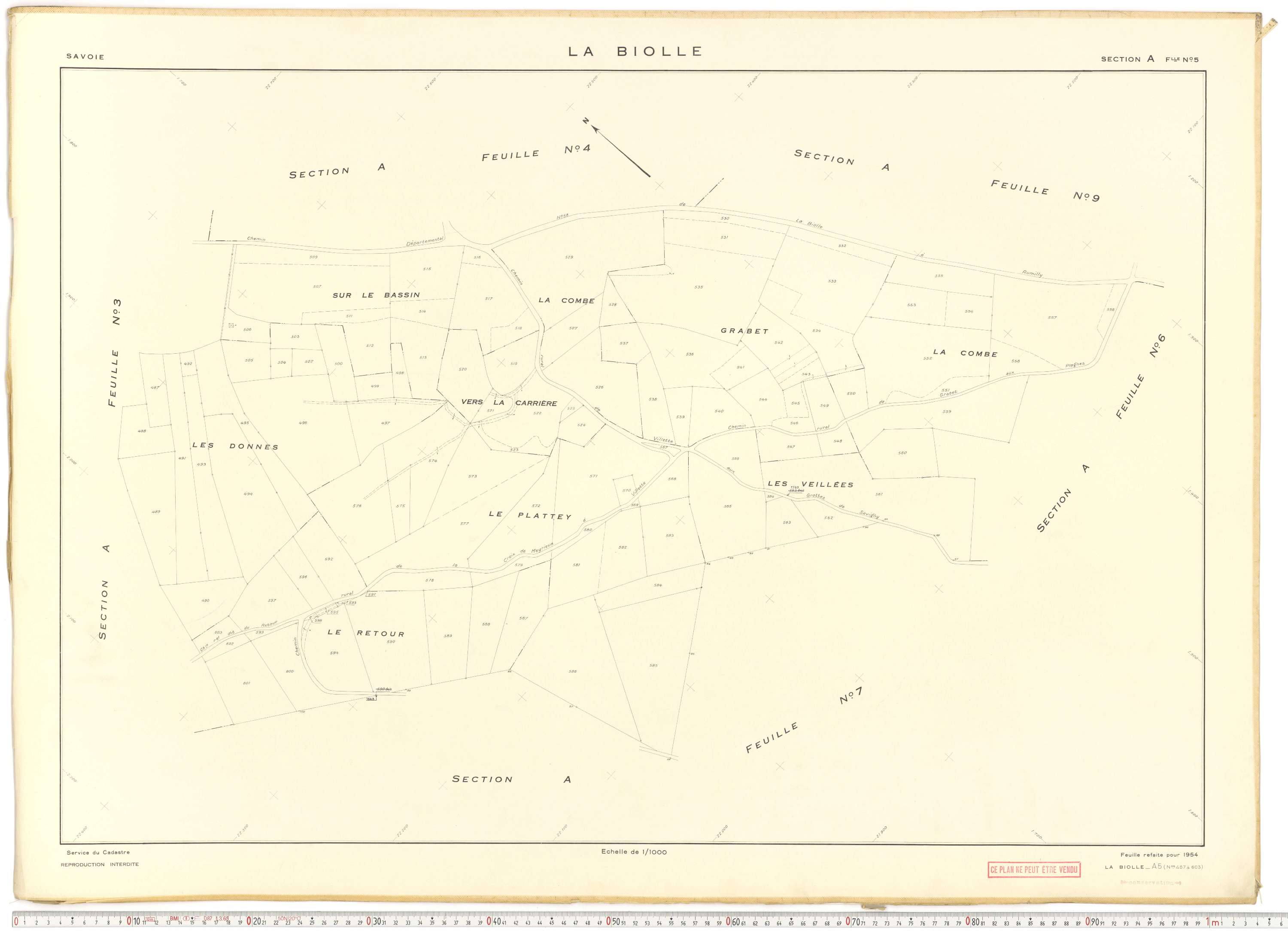 La Biolle - Plans cadastraux du cadastre rénové en 1954 et mis à jour en 1988.