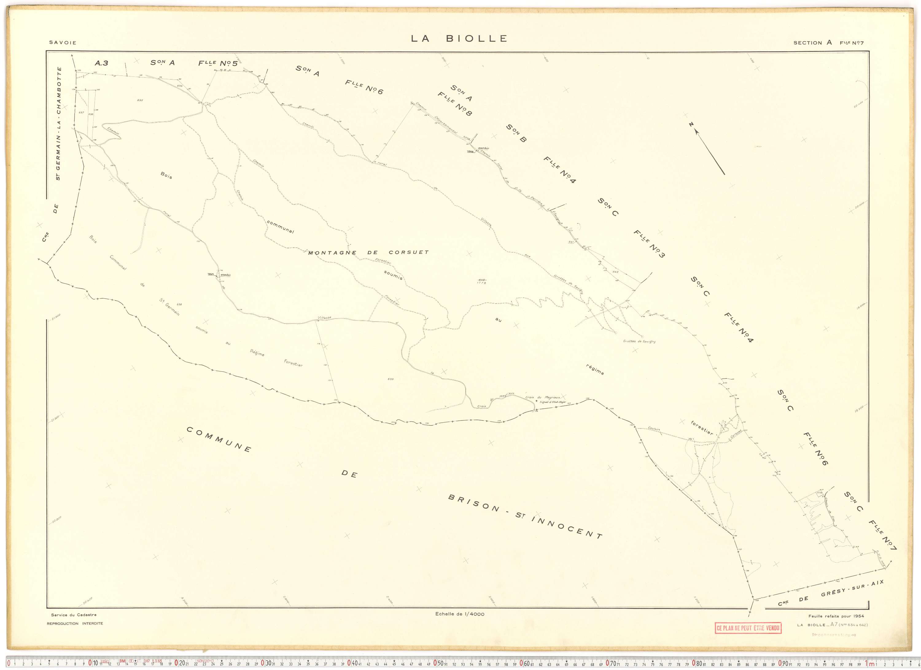 La Biolle - Plans cadastraux du cadastre rénové en 1954 et mis à jour en 1988.