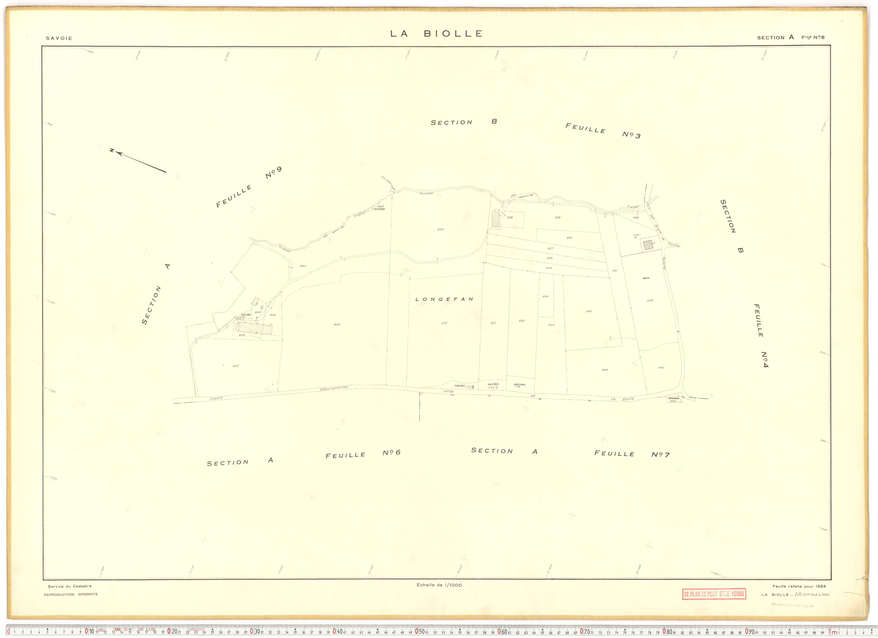 La Biolle - Plans cadastraux du cadastre rénové en 1954 et mis à jour en 1988.