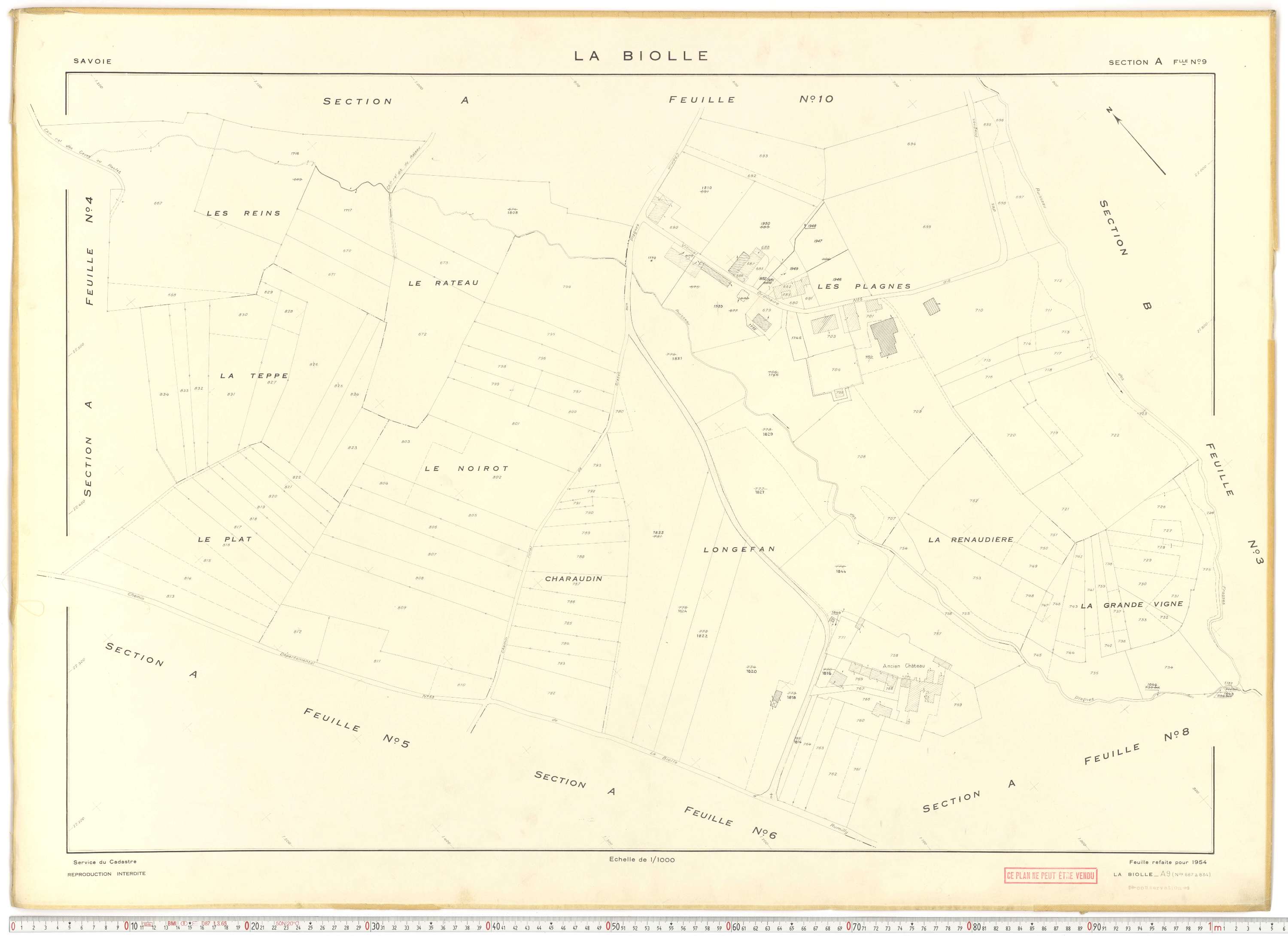 La Biolle - Plans cadastraux du cadastre rénové en 1954 et mis à jour en 1988.